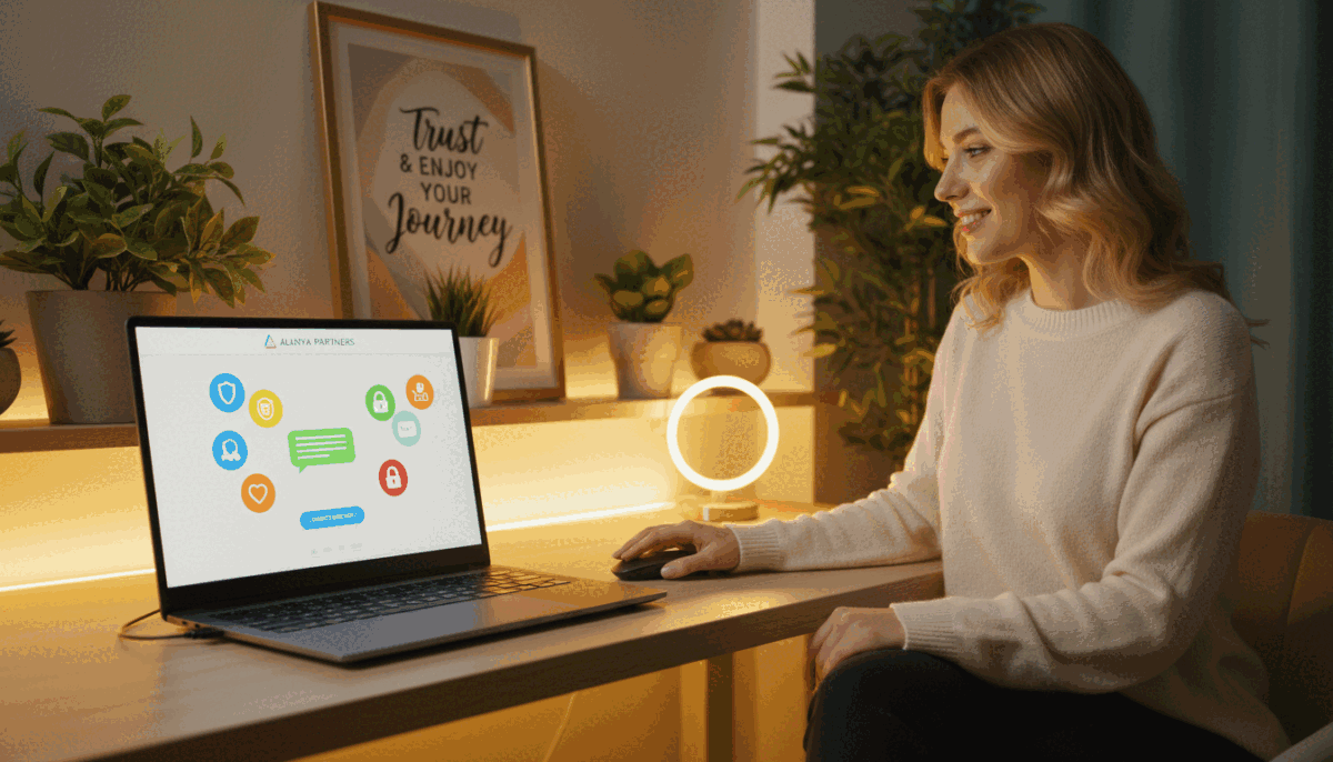 A serene digital interaction scene, showcasing a secure chat interface on a modern computer screen. In the foreground, a laptop displays a user-friendly chat application with vibrant icons, symbolizing a safe conversation environment. The middle ground features a person, dressed in smart casual attire, engaging positively with the chat interface, expressing warmth and openness. Surrounding them are soft, ambient lighting fixtures creating an inviting atmosphere. The background includes a cozy workspace with plants and motivational artwork, enhancing the idea of a pleasant and safe online experience. Overall, the mood is uplifting and reassuring, reflecting the ethos of "alanya sarışın escort," promising trust and enjoyment in partner searching. A serene digital interaction scene, showcasing a secure chat interface on a modern computer screen. In the foreground, a laptop displays a user-friendly chat application with vibrant icons, symbolizing a safe conversation environment. The middle ground features a person, dressed in smart casual attire, engaging positively with the chat interface, expressing warmth and openness. Surrounding them are soft, ambient lighting fixtures creating an inviting atmosphere. The background includes a cozy workspace with plants and motivational artwork, enhancing the idea of a pleasant and safe online experience. Overall, the mood is uplifting and reassuring, reflecting the ethos of "alanya sarışın escort," promising trust and enjoyment in partner searching.