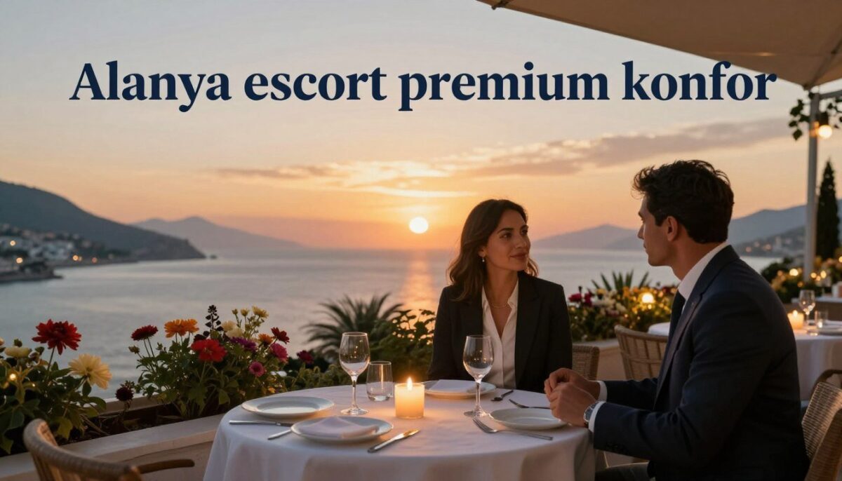 A serene evening scene in Alanya, reflecting the essence of luxury and comfort associated with "Alanya escort premium konfor." In the foreground, a tastefully set table with elegant dining ware and a lit candle, hinting at an intimate dining experience. A couple, dressed in professional business attire, engaged in a thoughtful conversation, exuding a sense of sophistication and connection. The middle ground features a beautiful terrace overlooking the stunning Mediterranean coastline, adorned with blooming flowers and soft ambient lighting that enhances the romantic atmosphere. In the background, the sun sets over the horizon, casting warm, golden hues across the sky, illuminating the tranquil sea. The overall mood is inviting and classy, catering to a sense of premium service and personal connection. A serene evening scene in Alanya, reflecting the essence of luxury and comfort associated with "Alanya escort premium konfor." In the foreground, a tastefully set table with elegant dining ware and a lit candle, hinting at an intimate dining experience. A couple, dressed in professional business attire, engaged in a thoughtful conversation, exuding a sense of sophistication and connection. The middle ground features a beautiful terrace overlooking the stunning Mediterranean coastline, adorned with blooming flowers and soft ambient lighting that enhances the romantic atmosphere. In the background, the sun sets over the horizon, casting warm, golden hues across the sky, illuminating the tranquil sea. The overall mood is inviting and classy, catering to a sense of premium service and personal connection.