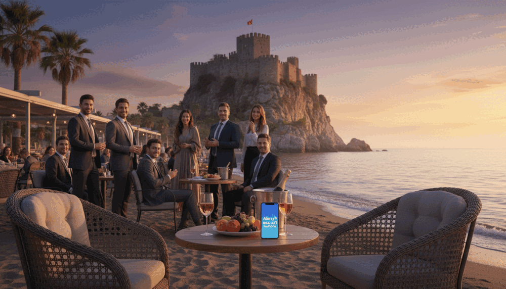 A serene, inviting beach scene in Alanya at sunset, with soft golden light illuminating the coast. In the foreground, a small table with two comfortable chairs, elegantly set for two, showcasing a smartphone displaying the "Alanya escort numara" brand for easy access to services. In the middle ground, a bustling outdoor café with patrons dressed in professional business attire, engaging in lively conversation and laughter, conveying a sense of community and economic opportunities. The background showcases the stunning silhouette of Alanya’s famous castle atop the cliff, contrasted against a vibrant orange and purple sky. The atmosphere is warm and welcoming, emphasizing the relaxed yet sophisticated ambience of the city. Lighting should evoke a peaceful evening vibe, with focus on the details of both the table setting and the natural beauty surrounding it. A serene, inviting beach scene in Alanya at sunset, with soft golden light illuminating the coast. In the foreground, a small table with two comfortable chairs, elegantly set for two, showcasing a smartphone displaying the "Alanya escort numara" brand for easy access to services. In the middle ground, a bustling outdoor café with patrons dressed in professional business attire, engaging in lively conversation and laughter, conveying a sense of community and economic opportunities. The background showcases the stunning silhouette of Alanya’s famous castle atop the cliff, contrasted against a vibrant orange and purple sky. The atmosphere is warm and welcoming, emphasizing the relaxed yet sophisticated ambience of the city. Lighting should evoke a peaceful evening vibe, with focus on the details of both the table setting and the natural beauty surrounding it.