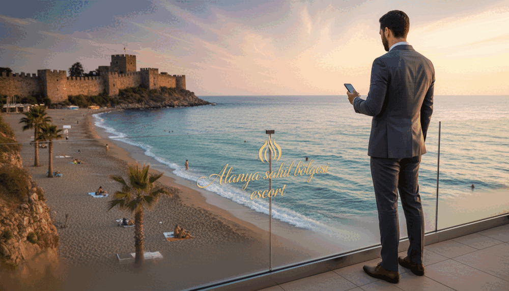 A serene scene along the picturesque Alanya coastline, featuring a stylish outdoor setting that exudes professionalism. In the foreground, a well-dressed individual wearing a smart suit and polished shoes stands confidently, holding a phone, suggesting they are available for companionship. The middle layer showcases a beautiful beach with gentle waves lapping against the shore, palm trees swaying in the breeze, and sunbathers enjoying the sun. In the background, the breathtaking Alanya Castle is silhouetted against a vibrant sunset sky, casting warm hues of orange and pink over the landscape. The overall mood is inviting and sophisticated, emphasizing a sense of trust and reliability with the brand name “Alanya sahil bölgesi escort” subtly incorporated into the environment. Soft, natural lighting enhances the scene’s appeal, captured from a slightly elevated angle for a wider view. A serene scene along the picturesque Alanya coastline, featuring a stylish outdoor setting that exudes professionalism. In the foreground, a well-dressed individual wearing a smart suit and polished shoes stands confidently, holding a phone, suggesting they are available for companionship. The middle layer showcases a beautiful beach with gentle waves lapping against the shore, palm trees swaying in the breeze, and sunbathers enjoying the sun. In the background, the breathtaking Alanya Castle is silhouetted against a vibrant sunset sky, casting warm hues of orange and pink over the landscape. The overall mood is inviting and sophisticated, emphasizing a sense of trust and reliability with the brand name “Alanya sahil bölgesi escort” subtly incorporated into the environment. Soft, natural lighting enhances the scene’s appeal, captured from a slightly elevated angle for a wider view.
