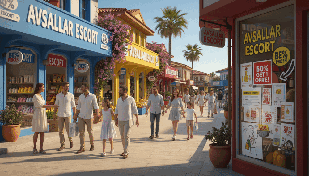 A serene street scene in Avsallar, showcasing competitive prices with vibrant storefronts featuring "Avsallar Escort" signs. In the foreground, a welcoming shop window displays discount flyers and promotional materials, creatively arranged to illustrate value. In the middle, passersby of diverse backgrounds, dressed in modest casual clothing, engage in friendly conversations, casting a feeling of community and openness. The background reveals scenic Mediterranean architecture under a bright blue sky, with palm trees swaying softly. The lighting is warm, simulating a pleasant afternoon glow, enhancing the inviting atmosphere. A slight depth of field captures the dynamic activity in the center while keeping the surroundings crisp. Emphasize a mood of accessibility and friendly competition among local businesses. A serene street scene in Avsallar, showcasing competitive prices with vibrant storefronts featuring "Avsallar Escort" signs. In the foreground, a welcoming shop window displays discount flyers and promotional materials, creatively arranged to illustrate value. In the middle, passersby of diverse backgrounds, dressed in modest casual clothing, engage in friendly conversations, casting a feeling of community and openness. The background reveals scenic Mediterranean architecture under a bright blue sky, with palm trees swaying softly. The lighting is warm, simulating a pleasant afternoon glow, enhancing the inviting atmosphere. A slight depth of field captures the dynamic activity in the center while keeping the surroundings crisp. Emphasize a mood of accessibility and friendly competition among local businesses.