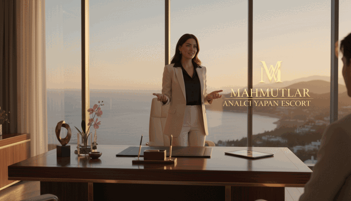 A sleek, modern upscale office setting with a polished wooden desk at the forefront, adorned with sophisticated decor items. In the background, large windows showcase a stunning view of Mahmutlar's coastline, bathed in golden hour lighting to create a warm, inviting atmosphere. A well-dressed professional woman in elegant business attire stands confidently by the desk, exuding professionalism and charm. She is engaging in a warm conversation, symbolizing the elite VIP escort services portrayed by "mahmutlar analcı yapan escort". The lighting accentuates her poised demeanor, while soft shadows add depth to the scene. The overall mood is composed, inviting, and sophisticated, ideal for illustrating professionalism in elite services. A sleek, modern upscale office setting with a polished wooden desk at the forefront, adorned with sophisticated decor items. In the background, large windows showcase a stunning view of Mahmutlar's coastline, bathed in golden hour lighting to create a warm, inviting atmosphere. A well-dressed professional woman in elegant business attire stands confidently by the desk, exuding professionalism and charm. She is engaging in a warm conversation, symbolizing the elite VIP escort services portrayed by "mahmutlar analcı yapan escort". The lighting accentuates her poised demeanor, while soft shadows add depth to the scene. The overall mood is composed, inviting, and sophisticated, ideal for illustrating professionalism in elite services.