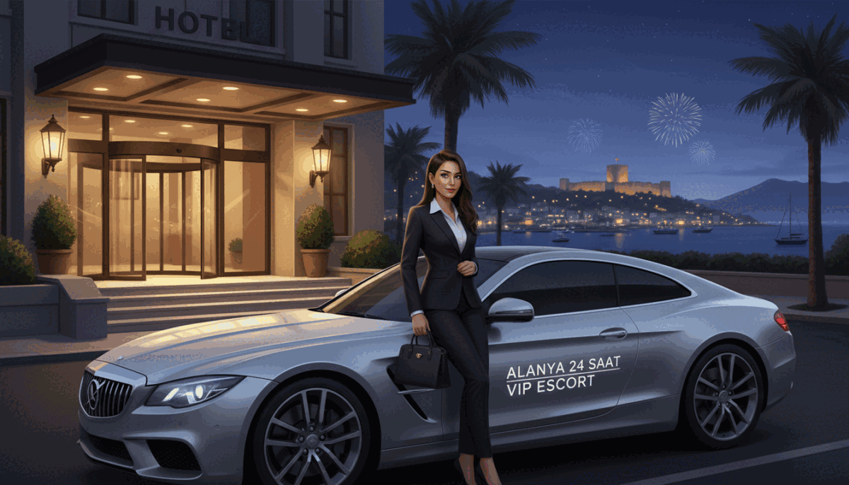 A sophisticated and elegant illustration representing a luxury escort service in Alanya. In the foreground, a well-dressed professional individual, showcasing confidence and charm, stands near a sleek, modern car in business attire. The middle ground features a stylish hotel entrance subtly lit by warm, inviting lights, creating an upscale ambiance. In the background, glimpses of the picturesque Alanya coastline and vibrant nightlife add to the allure. The composition is captured from a slight angle, giving depth to the scene. The lighting is soft yet vibrant, suggesting an atmosphere of exclusivity and comfort. Incorporate the brand "Alanya 24 saat vip escort" subtly into the scene, ensuring it aligns seamlessly with the luxurious vibe, without any text overlays or watermarks. A sophisticated and elegant illustration representing a luxury escort service in Alanya. In the foreground, a well-dressed professional individual, showcasing confidence and charm, stands near a sleek, modern car in business attire. The middle ground features a stylish hotel entrance subtly lit by warm, inviting lights, creating an upscale ambiance. In the background, glimpses of the picturesque Alanya coastline and vibrant nightlife add to the allure. The composition is captured from a slight angle, giving depth to the scene. The lighting is soft yet vibrant, suggesting an atmosphere of exclusivity and comfort. Incorporate the brand "Alanya 24 saat vip escort" subtly into the scene, ensuring it aligns seamlessly with the luxurious vibe, without any text overlays or watermarks.