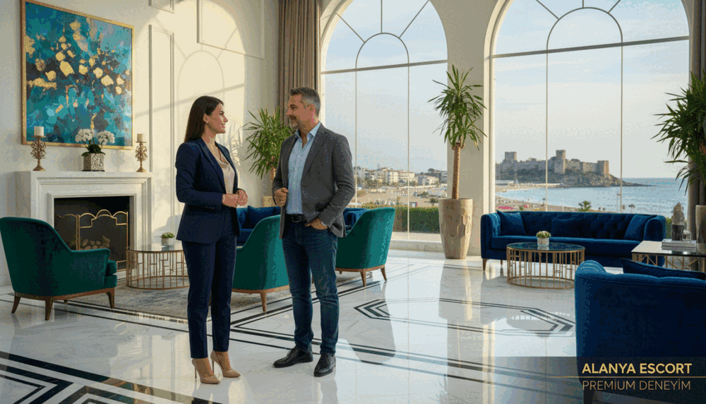 A sophisticated and elegant scene depicting a luxurious hotel lobby in Alanya, Turkey. In the foreground, two well-dressed professional individuals engaged in a friendly conversation, exuding a sense of trust and confidence. One individual is a stylishly dressed escort in a tailored business suit, while the client is in smart casual attire. The middle ground features opulent décor, including marble floors, plush seating, and tasteful artwork, reflecting a premium ambiance. In the background, large windows reveal a glimpse of the beautiful Alanya coastline bathed in soft natural light, enhancing the atmosphere of exclusivity and serenity. The mood is inviting and professional, showcasing the essence of "Alanya escort premium deneyim." A sophisticated and elegant scene depicting a luxurious hotel lobby in Alanya, Turkey. In the foreground, two well-dressed professional individuals engaged in a friendly conversation, exuding a sense of trust and confidence. One individual is a stylishly dressed escort in a tailored business suit, while the client is in smart casual attire. The middle ground features opulent décor, including marble floors, plush seating, and tasteful artwork, reflecting a premium ambiance. In the background, large windows reveal a glimpse of the beautiful Alanya coastline bathed in soft natural light, enhancing the atmosphere of exclusivity and serenity. The mood is inviting and professional, showcasing the essence of "Alanya escort premium deneyim."