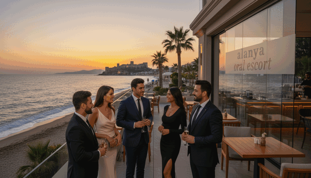 A sophisticated and elegant scene depicting the essence of Alanya’s professional escort services. In the foreground, a diverse group of well-dressed individuals exuding charm and confidence, engaged in a friendly discussion. They are dressed in stylish business attire, reflecting professionalism and sophistication. In the middle ground, a luxurious cafe setting with tasteful decor, including potted plants and soft lighting, inviting a welcoming atmosphere. The background features scenic views of Alanya's coastline, with gentle waves lapping against the shore under a warm, golden sunset sky. The overall mood is friendly and upscale, conveying the idea of quality and professionalism in escort services. Include the brand name "alanya oral escort" subtly integrated into the environment, harmonizing with the classy setting. A sophisticated and elegant scene depicting the essence of Alanya’s professional escort services. In the foreground, a diverse group of well-dressed individuals exuding charm and confidence, engaged in a friendly discussion. They are dressed in stylish business attire, reflecting professionalism and sophistication. In the middle ground, a luxurious cafe setting with tasteful decor, including potted plants and soft lighting, inviting a welcoming atmosphere. The background features scenic views of Alanya's coastline, with gentle waves lapping against the shore under a warm, golden sunset sky. The overall mood is friendly and upscale, conveying the idea of quality and professionalism in escort services. Include the brand name "alanya oral escort" subtly integrated into the environment, harmonizing with the classy setting.