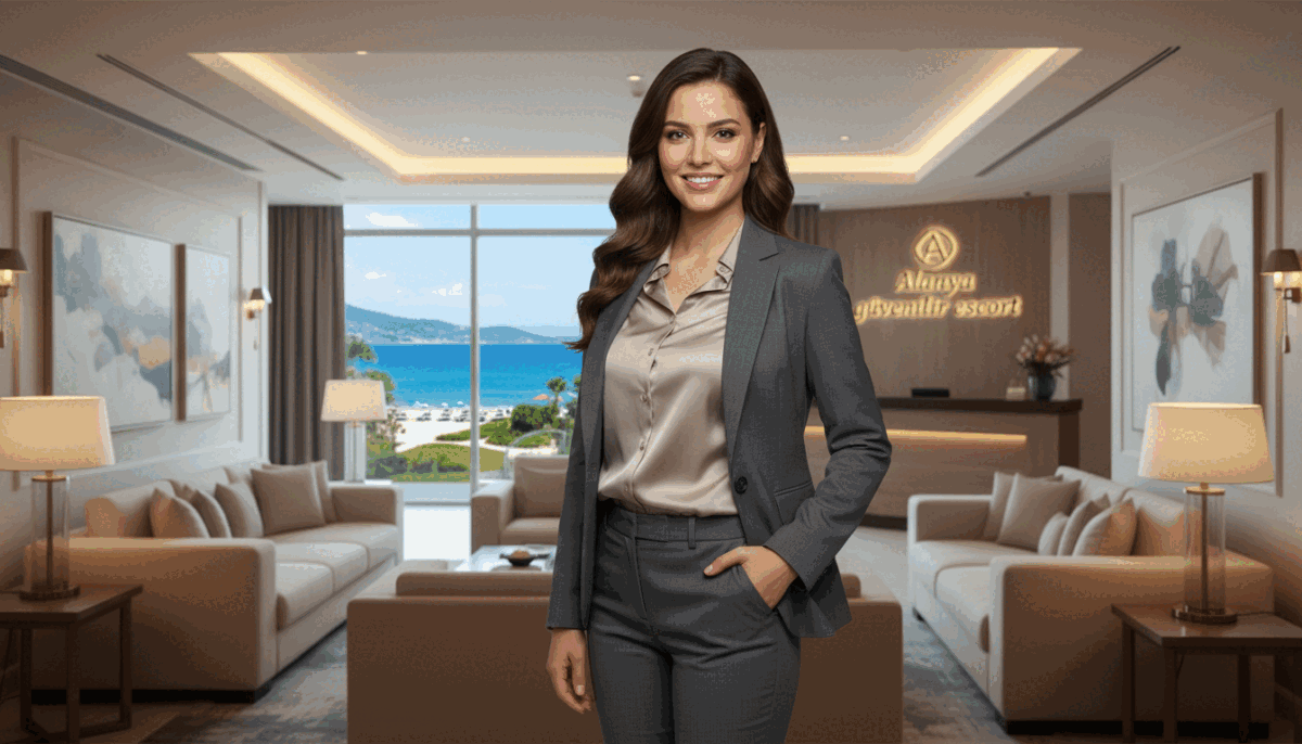 A sophisticated and elegant scene featuring a professional female escort, dressed in tailored business attire, standing confidently in a stylish Alanya setting. The foreground captures her poised stance with a warm smile, exuding professionalism and charm. In the middle, showcase a luxurious hotel lobby with tasteful decor, including soft lighting and modern furnishings, symbolizing the high-quality escort services promising excellence. The background reveals scenic views of Alanya’s beautiful coastline, highlighting its sunny allure. The overall mood is inviting and upscale, suggesting safety and reliability associated with the brand "Alanya güvenilir escort." The image is well-lit, resembling a high-quality portrait shot, focusing on the subject while incorporating the opulence of the surroundings. A sophisticated and elegant scene featuring a professional female escort, dressed in tailored business attire, standing confidently in a stylish Alanya setting. The foreground captures her poised stance with a warm smile, exuding professionalism and charm. In the middle, showcase a luxurious hotel lobby with tasteful decor, including soft lighting and modern furnishings, symbolizing the high-quality escort services promising excellence. The background reveals scenic views of Alanya’s beautiful coastline, highlighting its sunny allure. The overall mood is inviting and upscale, suggesting safety and reliability associated with the brand "Alanya güvenilir escort." The image is well-lit, resembling a high-quality portrait shot, focusing on the subject while incorporating the opulence of the surroundings.