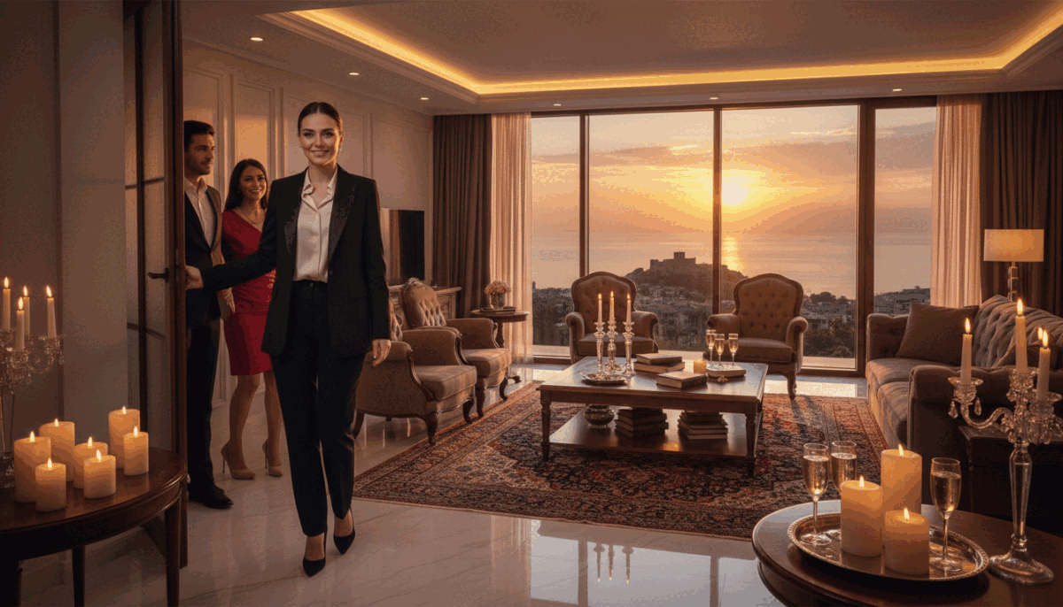 A sophisticated and elegant scene reflecting the essence of "alanya escort" services. In the foreground, a well-dressed professional individual in business attire, exuding confidence and charisma, stands at an elegant doorway, welcoming guests with a warm smile. The middle ground features a tasteful, upscale living room adorned with luxurious furnishings, dim ambient lighting, and soft candlelight, creating an inviting atmosphere. In the background, large windows reveal a breathtaking view of the Alanya coastline at sunset, casting a golden glow across the room. The overall mood is intimate and refined, suggesting exclusive companionship and exceptional service, capturing the essence of elite escort experiences. A sophisticated and elegant scene reflecting the essence of "alanya escort" services. In the foreground, a well-dressed professional individual in business attire, exuding confidence and charisma, stands at an elegant doorway, welcoming guests with a warm smile. The middle ground features a tasteful, upscale living room adorned with luxurious furnishings, dim ambient lighting, and soft candlelight, creating an inviting atmosphere. In the background, large windows reveal a breathtaking view of the Alanya coastline at sunset, casting a golden glow across the room. The overall mood is intimate and refined, suggesting exclusive companionship and exceptional service, capturing the essence of elite escort experiences.