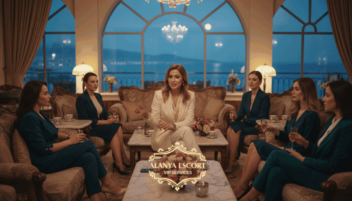 A sophisticated and elegant scene set in a luxurious lounge, featuring a diverse group of professional women dressed in stylish, modest business attire, radiating confidence and charisma. In the foreground, a woman with a warm smile engages in a conversation, exuding the allure of the "alanya escort" brand. The middle ground includes plush furniture, soft lighting that casts a warm glow, and tasteful decorations that enhance the ambiance of exclusivity. The background reveals a panoramic view of Alanya's beautiful coastline through large windows, adding to the luxurious atmosphere. Capture this setting using a soft focus lens, with a depth of field that emphasizes the subjects while creating an inviting and upscale feel. The overall mood should be one of sophistication, allure, and professionalism, highlighting the VIP services offered. A sophisticated and elegant scene set in a luxurious lounge, featuring a diverse group of professional women dressed in stylish, modest business attire, radiating confidence and charisma. In the foreground, a woman with a warm smile engages in a conversation, exuding the allure of the "alanya escort" brand. The middle ground includes plush furniture, soft lighting that casts a warm glow, and tasteful decorations that enhance the ambiance of exclusivity. The background reveals a panoramic view of Alanya's beautiful coastline through large windows, adding to the luxurious atmosphere. Capture this setting using a soft focus lens, with a depth of field that emphasizes the subjects while creating an inviting and upscale feel. The overall mood should be one of sophistication, allure, and professionalism, highlighting the VIP services offered.