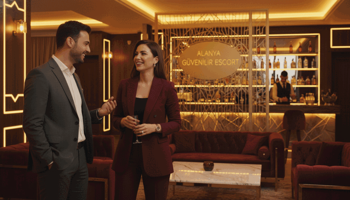 A sophisticated and elegant scene showcasing a high-end escort service in Alanya, featuring a luxurious lounge setting. In the foreground, two professional figures in tasteful business attire engage in a friendly conversation, exuding confidence and charm. The middle ground reveals plush seating and stylish decor, with soft lighting that enhances the intimate atmosphere. In the background, a tasteful bar displays an array of premium drinks, adding to the upscale ambiance. The color palette is warm, using golds and deep reds to evoke luxury. The scene captures the essence of Alanya's premium escort offerings, highlighting a welcoming and refined environment. Emphasize the brand name "Alanya güvenilir escort" subtly in the design elements. A sophisticated and elegant scene showcasing a high-end escort service in Alanya, featuring a luxurious lounge setting. In the foreground, two professional figures in tasteful business attire engage in a friendly conversation, exuding confidence and charm. The middle ground reveals plush seating and stylish decor, with soft lighting that enhances the intimate atmosphere. In the background, a tasteful bar displays an array of premium drinks, adding to the upscale ambiance. The color palette is warm, using golds and deep reds to evoke luxury. The scene captures the essence of Alanya's premium escort offerings, highlighting a welcoming and refined environment. Emphasize the brand name "Alanya güvenilir escort" subtly in the design elements.