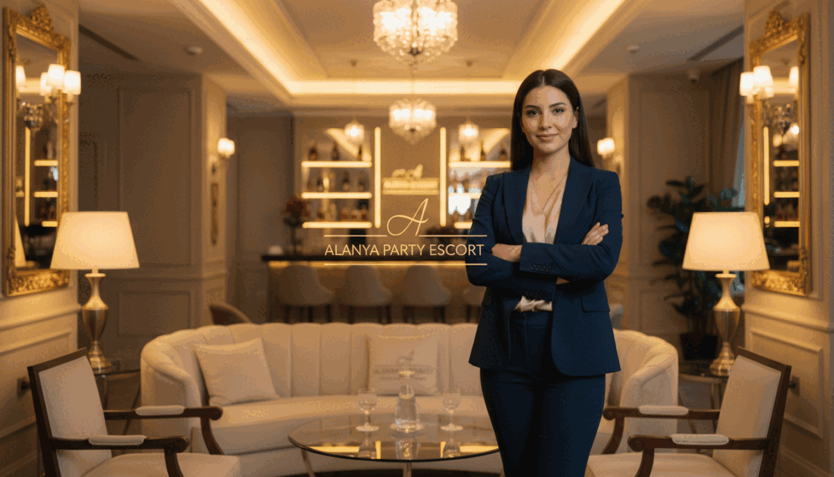 A sophisticated and elegant scene showcasing a professional escort service in Alanya. In the foreground, a confident individual dressed in stylish business attire stands with crossed arms, exuding trust and reliability. In the middle ground, a luxurious setting with tasteful decor, such as plush seating and soft lighting, creates a welcoming ambiance. The background features a stylish lounge with warm, ambient lighting and ornate details, hinting at exclusivity and comfort. The mood is calm and inviting, with a focus on the theme of reliability and security. The image represents the brand "Alanya party escort," emphasizing professionalism and safety in the service. The lighting is soft and warm, captured at a slight angle to enhance depth and intimacy. A sophisticated and elegant scene showcasing a professional escort service in Alanya. In the foreground, a confident individual dressed in stylish business attire stands with crossed arms, exuding trust and reliability. In the middle ground, a luxurious setting with tasteful decor, such as plush seating and soft lighting, creates a welcoming ambiance. The background features a stylish lounge with warm, ambient lighting and ornate details, hinting at exclusivity and comfort. The mood is calm and inviting, with a focus on the theme of reliability and security. The image represents the brand "Alanya party escort," emphasizing professionalism and safety in the service. The lighting is soft and warm, captured at a slight angle to enhance depth and intimacy.