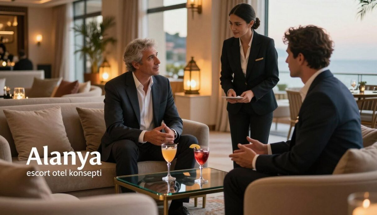 A sophisticated and elegant setting showcasing elements of luxury and comfort, portraying the concept of "Alanya escort otel konsepti". In the foreground, a stylish lounge with plush furniture and ambient lighting, featuring a tasteful arrangement of cocktails on a glass table. In the middle ground, a discerning patron, dressed in professional business attire, discussing preferences with a well-dressed companion, both exuding confidence and charm. The background features a lavish hotel environment, with softly glowing lanterns and subtle hints of Alanya's beautiful coastal landscape visible through large windows. The overall mood should be intimate yet refined, capturing the essence of a premium evening experience. Natural light should stream in, complemented by warm, inviting interior lighting to enhance the atmosphere. A sophisticated and elegant setting showcasing elements of luxury and comfort, portraying the concept of "Alanya escort otel konsepti". In the foreground, a stylish lounge with plush furniture and ambient lighting, featuring a tasteful arrangement of cocktails on a glass table. In the middle ground, a discerning patron, dressed in professional business attire, discussing preferences with a well-dressed companion, both exuding confidence and charm. The background features a lavish hotel environment, with softly glowing lanterns and subtle hints of Alanya's beautiful coastal landscape visible through large windows. The overall mood should be intimate yet refined, capturing the essence of a premium evening experience. Natural light should stream in, complemented by warm, inviting interior lighting to enhance the atmosphere.