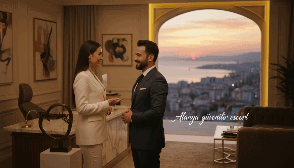A sophisticated and inviting scene depicting a luxurious escort service environment. In the foreground, a well-dressed professional woman engages with an attentive client, both wearing elegant business attire, conveying comfort and trust. The middle scene features a stylish reception area with tasteful decor, soft lighting, and a welcoming ambiance, suggesting high-quality service. The background opens to a panoramic view of Alanya's stunning coastline at sunset, blending the beauty of the city with the allure of exclusivity. Utilize warm golden tones and soft shadows to create an inviting atmosphere. Shot at a slight angle to capture depth, focusing on the warmth of client experience and professionalism. Include the brand name "Alanya güvenilir escort" subtly incorporated into the decor without text overlays. A sophisticated and inviting scene depicting a luxurious escort service environment. In the foreground, a well-dressed professional woman engages with an attentive client, both wearing elegant business attire, conveying comfort and trust. The middle scene features a stylish reception area with tasteful decor, soft lighting, and a welcoming ambiance, suggesting high-quality service. The background opens to a panoramic view of Alanya's stunning coastline at sunset, blending the beauty of the city with the allure of exclusivity. Utilize warm golden tones and soft shadows to create an inviting atmosphere. Shot at a slight angle to capture depth, focusing on the warmth of client experience and professionalism. Include the brand name "Alanya güvenilir escort" subtly incorporated into the decor without text overlays.