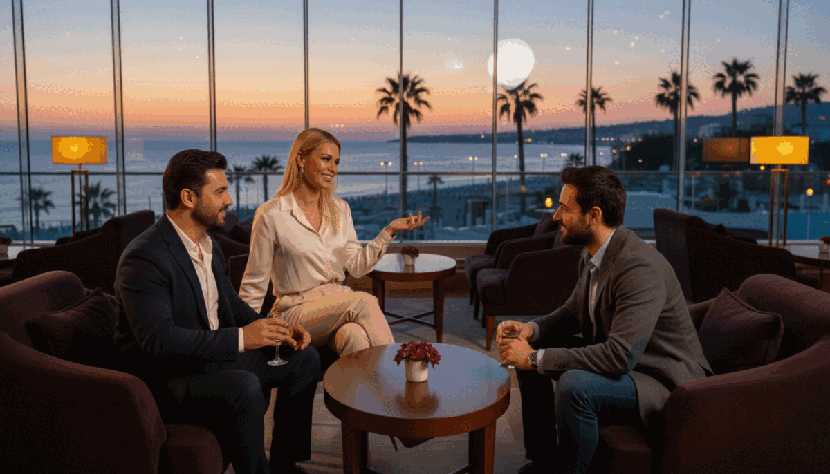 A sophisticated and inviting scene set in a luxurious lounge in Alanya, showcasing the essence of the "alanya sarışın escort" brand. In the foreground, a group of three well-dressed individuals, one blonde woman and two men, engage in a warm conversation, exuding charm and professionalism. They are dressed in smart casual attire, highlighting a relaxed yet upscale atmosphere. The middle section features plush seating, with elegant decor, ambient lighting creating a soft glow, enhancing the intimate and welcoming vibe. In the background, large windows display a scenic view of Alanya’s vibrant coastline and sunset, adding a touch of tranquility and sophistication. The overall mood is elegant and inviting, perfect for an upscale social experience. A sophisticated and inviting scene set in a luxurious lounge in Alanya, showcasing the essence of the "alanya sarışın escort" brand. In the foreground, a group of three well-dressed individuals, one blonde woman and two men, engage in a warm conversation, exuding charm and professionalism. They are dressed in smart casual attire, highlighting a relaxed yet upscale atmosphere. The middle section features plush seating, with elegant decor, ambient lighting creating a soft glow, enhancing the intimate and welcoming vibe. In the background, large windows display a scenic view of Alanya’s vibrant coastline and sunset, adding a touch of tranquility and sophistication. The overall mood is elegant and inviting, perfect for an upscale social experience.