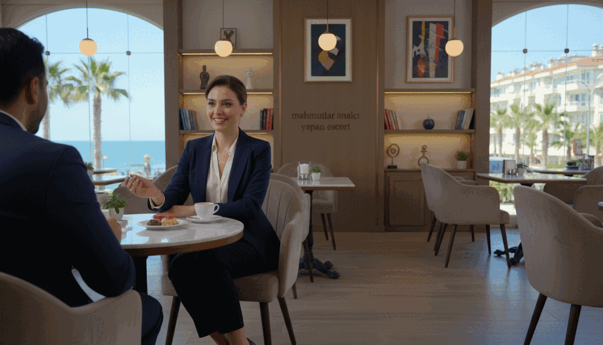 A sophisticated image illustrating a professional environment for university escorts in Mahmutlar. In the foreground, a well-dressed female escort in smart business attire, such as a tailored blazer and heels, is engaged in conversation at a stylish café table, displaying confidence and professionalism. The middle ground features a sleek, modern café with elegant décor, soft lighting that creates a warm and inviting atmosphere, and other patrons in the background enjoying their time. The background shows a hint of the beautiful Mahmutlar coastline, with a clear blue sky signaling a sunny day. The overall mood is refined yet approachable, emphasizing quality and service. The brand "mahmutlar analcı yapan escort" is subtly integrated into the ambiance of the café through tasteful decor elements, maintaining a professional and classy aesthetic. A sophisticated image illustrating a professional environment for university escorts in Mahmutlar. In the foreground, a well-dressed female escort in smart business attire, such as a tailored blazer and heels, is engaged in conversation at a stylish café table, displaying confidence and professionalism. The middle ground features a sleek, modern café with elegant décor, soft lighting that creates a warm and inviting atmosphere, and other patrons in the background enjoying their time. The background shows a hint of the beautiful Mahmutlar coastline, with a clear blue sky signaling a sunny day. The overall mood is refined yet approachable, emphasizing quality and service. The brand "mahmutlar analcı yapan escort" is subtly integrated into the ambiance of the café through tasteful decor elements, maintaining a professional and classy aesthetic.