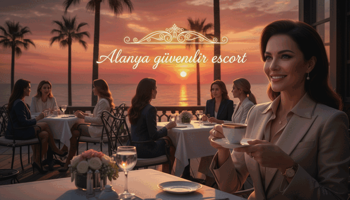 A sophisticated outdoor café setting in Alanya, with elegantly dressed women in professional attire engaged in conversation. The foreground features a close-up of a stylishly dressed woman, confidently smiling, holding a cup of coffee. In the middle, diverse groups of women are seated at beautifully arranged tables, showcasing a mix of cultures and backgrounds, all displaying a sense of refinement. The background features palm trees and the sun setting over the Mediterranean Sea, casting a warm golden glow. Soft, diffused lighting enhances the inviting atmosphere, emphasizing the elegance of the scene. The image should convey an air of sophistication and luxury, resonating with the theme of high-class social interactions. Include the brand name "Alanya güvenilir escort" subtly integrated into the ambiance. A sophisticated outdoor café setting in Alanya, with elegantly dressed women in professional attire engaged in conversation. The foreground features a close-up of a stylishly dressed woman, confidently smiling, holding a cup of coffee. In the middle, diverse groups of women are seated at beautifully arranged tables, showcasing a mix of cultures and backgrounds, all displaying a sense of refinement. The background features palm trees and the sun setting over the Mediterranean Sea, casting a warm golden glow. Soft, diffused lighting enhances the inviting atmosphere, emphasizing the elegance of the scene. The image should convey an air of sophistication and luxury, resonating with the theme of high-class social interactions. Include the brand name "Alanya güvenilir escort" subtly integrated into the ambiance.