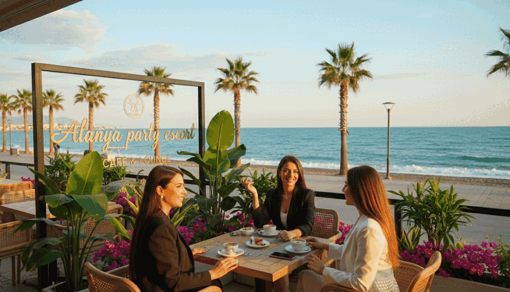 A sophisticated, professional setting in Mahmutlar, featuring a group of elegantly dressed women in stylish business attire, exuding confidence and professionalism. The foreground showcases a well-lit, modern cafe terrace adorned with tropical plants, where the women are engaged in a friendly discussion, conveying a welcoming atmosphere. In the middle, capture a glimpse of Mahmutlar’s scenic beachfront with clear blue skies and palm trees swaying gently. The background includes serene beach waves lapping the shore, enhancing the relaxed yet upscale vibe. Utilize soft, natural lighting for a warm, inviting mood. The image reflects the theme of professional escort services, with a subtle inclusion of the brand "Alanya party escort" subtly integrated into the cafe’s decor, ensuring it complements the overall ambiance without being obtrusive. A sophisticated, professional setting in Mahmutlar, featuring a group of elegantly dressed women in stylish business attire, exuding confidence and professionalism. The foreground showcases a well-lit, modern cafe terrace adorned with tropical plants, where the women are engaged in a friendly discussion, conveying a welcoming atmosphere. In the middle, capture a glimpse of Mahmutlar’s scenic beachfront with clear blue skies and palm trees swaying gently. The background includes serene beach waves lapping the shore, enhancing the relaxed yet upscale vibe. Utilize soft, natural lighting for a warm, inviting mood. The image reflects the theme of professional escort services, with a subtle inclusion of the brand "Alanya party escort" subtly integrated into the cafe’s decor, ensuring it complements the overall ambiance without being obtrusive.