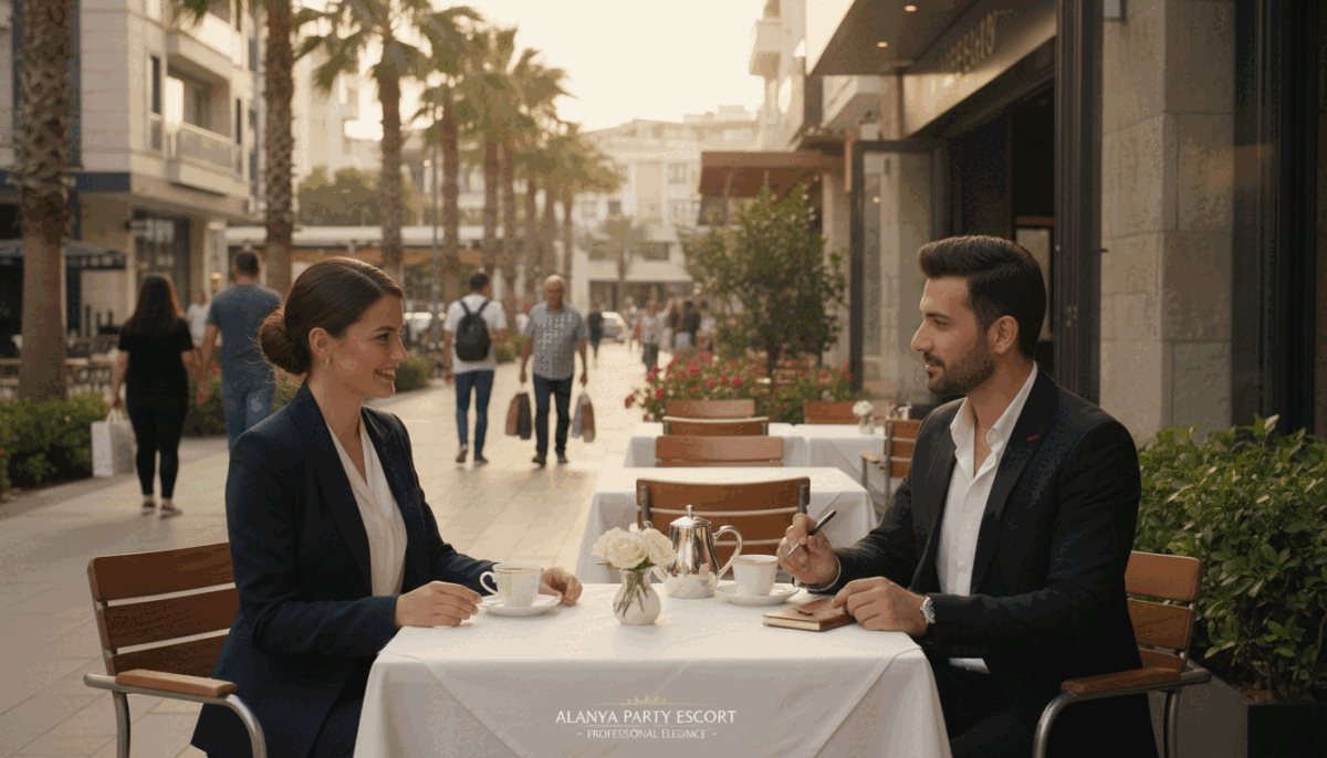 A sophisticated scene capturing the essence of professional escort services in Mahmutlar. In the foreground, a well-dressed individual in formal attire, exuding confidence and professionalism, is engaging with a client at a stylish café table adorned with elegant décor. The middle ground features a chic urban environment, showcasing a mix of modern architecture and lush greenery, hinting at the vibrant atmosphere of Mahmutlar. Soft afternoon sunlight filters through the leaves, casting a warm glow on the scene, while gently blurred passerby silhouettes contribute to the lively setting. The mood is approachable yet refined, encapsulating the premium service of "Alanya party escort," emphasizing professionalism and elegance without any explicit or suggestive elements. A sophisticated scene capturing the essence of professional escort services in Mahmutlar. In the foreground, a well-dressed individual in formal attire, exuding confidence and professionalism, is engaging with a client at a stylish café table adorned with elegant décor. The middle ground features a chic urban environment, showcasing a mix of modern architecture and lush greenery, hinting at the vibrant atmosphere of Mahmutlar. Soft afternoon sunlight filters through the leaves, casting a warm glow on the scene, while gently blurred passerby silhouettes contribute to the lively setting. The mood is approachable yet refined, encapsulating the premium service of "Alanya party escort," emphasizing professionalism and elegance without any explicit or suggestive elements.