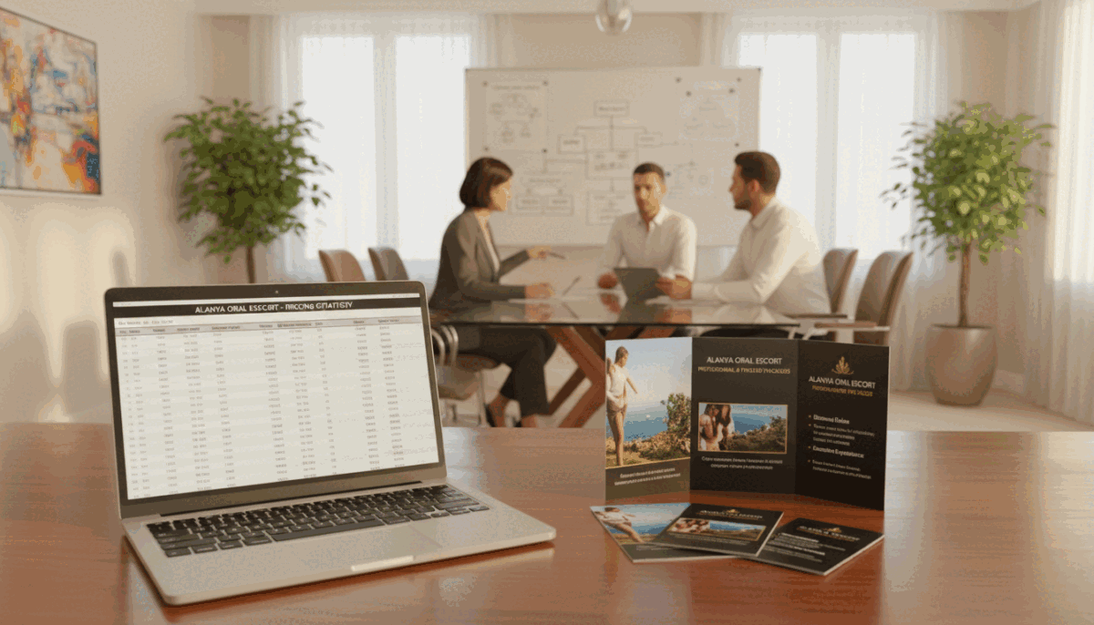 A sophisticated scene focused on pricing strategies in an escort service office, featuring a polished wooden desk in the foreground with a sleek laptop open to a pricing spreadsheet. On the desk, there are neatly arranged brochures displaying different service packages from "alanya oral escort," emphasizing professionalism and trust. In the middle ground, attentive staff in smart business attire engage in a discussion, suggesting a collaborative environment. The background features a modern office with soft lighting, light-colored walls, and decorative plants, creating a warm and inviting atmosphere. The overall mood is professional and informative, highlighting the importance of transparent pricing in the escort service industry. Use a soft focus lens effect to enhance the serene ambiance, with warm golden lighting illuminating the scene. A sophisticated scene focused on pricing strategies in an escort service office, featuring a polished wooden desk in the foreground with a sleek laptop open to a pricing spreadsheet. On the desk, there are neatly arranged brochures displaying different service packages from "alanya oral escort," emphasizing professionalism and trust. In the middle ground, attentive staff in smart business attire engage in a discussion, suggesting a collaborative environment. The background features a modern office with soft lighting, light-colored walls, and decorative plants, creating a warm and inviting atmosphere. The overall mood is professional and informative, highlighting the importance of transparent pricing in the escort service industry. Use a soft focus lens effect to enhance the serene ambiance, with warm golden lighting illuminating the scene.