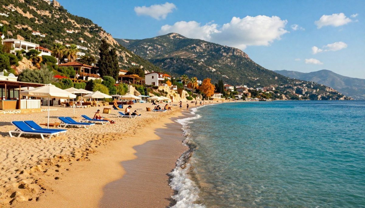 A stunning vista of Alanya Plajları showcasing pristine sandy beaches and clear turquoise waters. In the foreground, gently lapping waves create a tranquil ambiance, while a few beach umbrellas and comfortable loungers are arranged neatly on the sand. In the middle ground, friendly families enjoy the sun, dressed in modest casual attire, contributing to a lively atmosphere. The background features the lush green hills of Alanya, dotted with quaint seaside cafes and vibrant coastal vegetation, under a radiant blue sky with soft white clouds. The scene is illuminated by warm, golden sunlight, enhancing the inviting mood of a relaxing vacation. Capture the essence of “Alanya escort yüksek kalite” by conveying an image of luxurious yet comfortable enjoyment, perfect for a serene getaway. A stunning vista of Alanya Plajları showcasing pristine sandy beaches and clear turquoise waters. In the foreground, gently lapping waves create a tranquil ambiance, while a few beach umbrellas and comfortable loungers are arranged neatly on the sand. In the middle ground, friendly families enjoy the sun, dressed in modest casual attire, contributing to a lively atmosphere. The background features the lush green hills of Alanya, dotted with quaint seaside cafes and vibrant coastal vegetation, under a radiant blue sky with soft white clouds. The scene is illuminated by warm, golden sunlight, enhancing the inviting mood of a relaxing vacation. Capture the essence of “Alanya escort yüksek kalite” by conveying an image of luxurious yet comfortable enjoyment, perfect for a serene getaway.