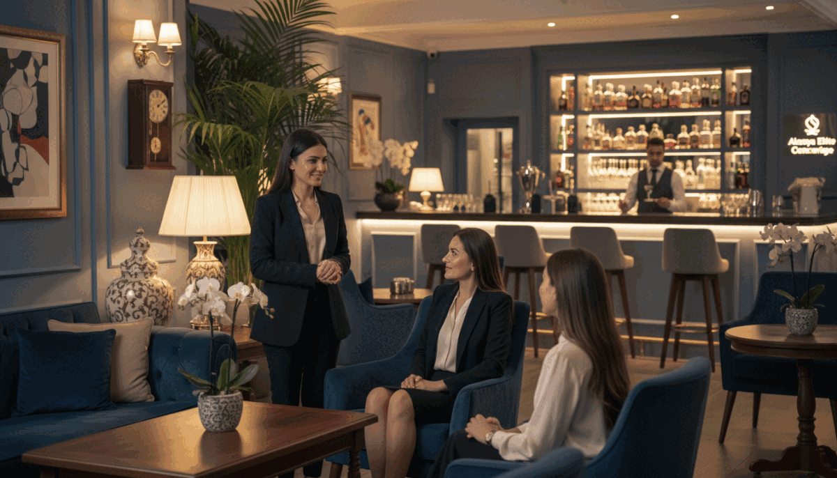 A stylish and elegant representation of Alanya's escort services, featuring a refined lounge setting. In the foreground, a professional-looking individual in smart business attire, exuding confidence and sophistication, gracefully converses with guests. In the middle ground, tasteful decor reflects a luxurious ambiance, with plush seating, soft lighting, and decorative accents that evoke a sense of exclusivity. The background showcases a softly lit bar area with sophisticated drink selections, enhancing the intimate atmosphere. The mood is inviting and upscale, suggesting relaxation and professionalism. The scene captures the essence of "Alanya escort numara", focusing on elegance and discretion, without any explicit or provocative elements. The lighting is warm and ambient, suggesting a comfortable night out, and the angle is slightly elevated to provide a comprehensive view of the setting. A stylish and elegant representation of Alanya's escort services, featuring a refined lounge setting. In the foreground, a professional-looking individual in smart business attire, exuding confidence and sophistication, gracefully converses with guests. In the middle ground, tasteful decor reflects a luxurious ambiance, with plush seating, soft lighting, and decorative accents that evoke a sense of exclusivity. The background showcases a softly lit bar area with sophisticated drink selections, enhancing the intimate atmosphere. The mood is inviting and upscale, suggesting relaxation and professionalism. The scene captures the essence of "Alanya escort numara", focusing on elegance and discretion, without any explicit or provocative elements. The lighting is warm and ambient, suggesting a comfortable night out, and the angle is slightly elevated to provide a comprehensive view of the setting.