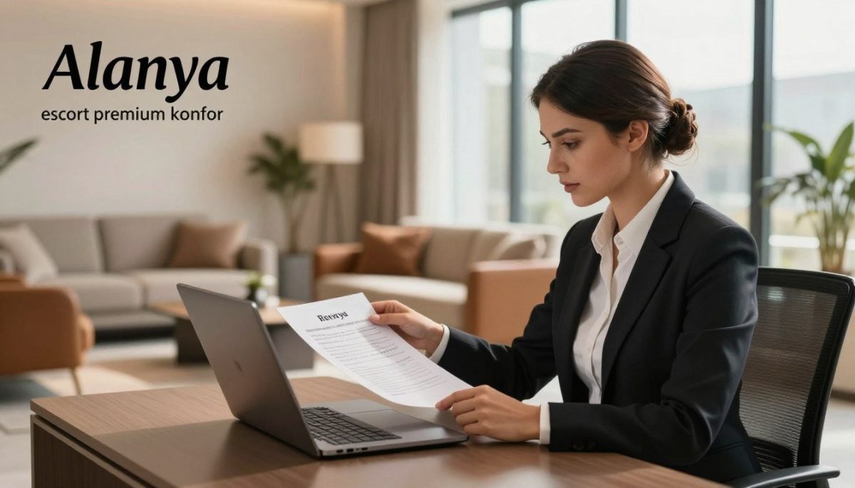 A stylish and modern office space representing the concept of "Alanya escort premium konfor", illustrating a professional escort service process. In the foreground, a well-dressed individual, in business attire, is sitting at a sleek desk with a laptop open, closely reviewing a document that outlines service options. In the middle, a modern lounge area with tasteful decor and comfortable seating can be seen, symbolizing comfort and professionalism. The background features large windows that let in warm, natural light, creating an inviting atmosphere. Soft shadows and a subtle warm color palette enhance the mood, reflecting professionalism and sophistication. The scene suggests a premium service experience, focused on client comfort and personalized attention. A stylish and modern office space representing the concept of "Alanya escort premium konfor", illustrating a professional escort service process. In the foreground, a well-dressed individual, in business attire, is sitting at a sleek desk with a laptop open, closely reviewing a document that outlines service options. In the middle, a modern lounge area with tasteful decor and comfortable seating can be seen, symbolizing comfort and professionalism. The background features large windows that let in warm, natural light, creating an inviting atmosphere. Soft shadows and a subtle warm color palette enhance the mood, reflecting professionalism and sophistication. The scene suggests a premium service experience, focused on client comfort and personalized attention.