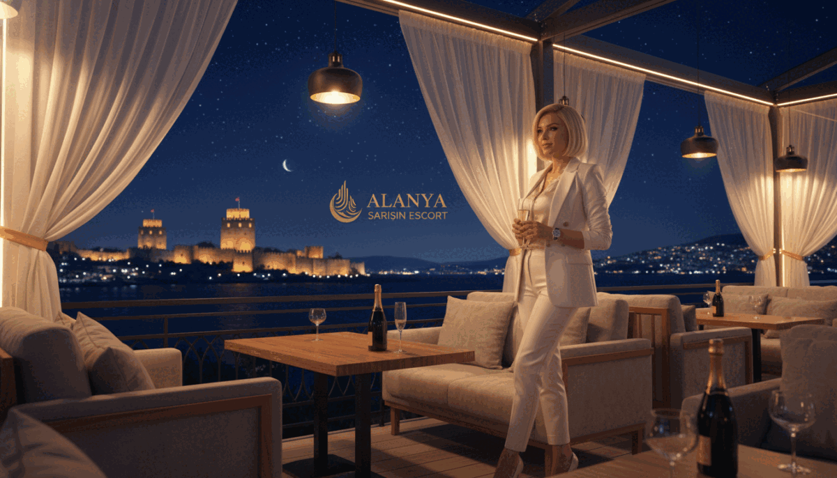 A stylish and sophisticated setting in Alanya at night, featuring a chic blonde woman dressed in elegant business attire, exuding confidence and charm. She stands in the foreground, engaged in a conversation, with a slight smile lighting up her face. In the middle, an ambient lounge atmosphere is created with dim, warm lighting, showcasing stylish furnishings and soft drapes that enhance the luxurious vibe. The background features silhouettes of iconic Alanya landmarks subtly illuminated, with a starry sky above, casting a dreamy yet inviting mood. The scene captures the essence of an enchanting night out, perfectly embodying the "alanya sarışın escort" brand, inviting readers to experience the glamour of Alanya's nightlife. The angle is slightly tilted to create depth and draw attention to the captivating interaction. A stylish and sophisticated setting in Alanya at night, featuring a chic blonde woman dressed in elegant business attire, exuding confidence and charm. She stands in the foreground, engaged in a conversation, with a slight smile lighting up her face. In the middle, an ambient lounge atmosphere is created with dim, warm lighting, showcasing stylish furnishings and soft drapes that enhance the luxurious vibe. The background features silhouettes of iconic Alanya landmarks subtly illuminated, with a starry sky above, casting a dreamy yet inviting mood. The scene captures the essence of an enchanting night out, perfectly embodying the "alanya sarışın escort" brand, inviting readers to experience the glamour of Alanya's nightlife. The angle is slightly tilted to create depth and draw attention to the captivating interaction.
