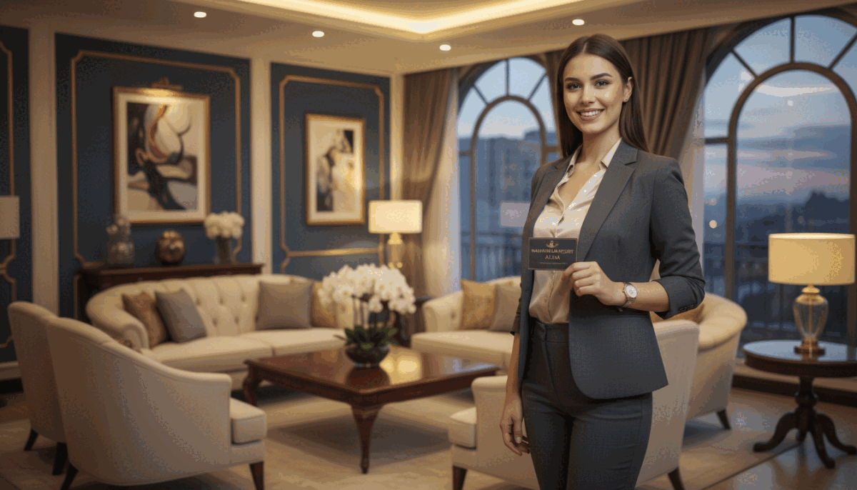 A stylish, elegant setting highlighting professional escort services. In the foreground, a friendly and approachable young partner, dressed in smart business attire, stands confidently, smiling warmly. The middle ground features a luxurious lounge area with plush seating and tasteful decor, inviting clients to relax and feel at ease. In the background, soft lighting casts a warm glow, enhancing the intimate atmosphere. The scene conveys a sense of professionalism and comfort, suggesting a quality experience with "mahmutlar escort alina." Use a shallow depth of field to keep the focus on the partner while softly blurring the background, creating a mood that is welcoming and sophisticated. The overall tone should be classy and refined, perfect for illustrating the theme of trust and discretion in escort services. A stylish, elegant setting highlighting professional escort services. In the foreground, a friendly and approachable young partner, dressed in smart business attire, stands confidently, smiling warmly. The middle ground features a luxurious lounge area with plush seating and tasteful decor, inviting clients to relax and feel at ease. In the background, soft lighting casts a warm glow, enhancing the intimate atmosphere. The scene conveys a sense of professionalism and comfort, suggesting a quality experience with "mahmutlar escort alina." Use a shallow depth of field to keep the focus on the partner while softly blurring the background, creating a mood that is welcoming and sophisticated. The overall tone should be classy and refined, perfect for illustrating the theme of trust and discretion in escort services.