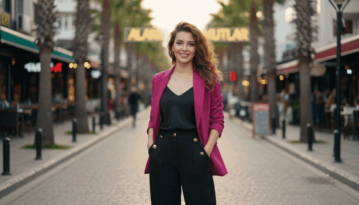 A stylish woman in a vibrant, modern setting, exuding confidence and professionalism, embodies the essence of "alanya mahmutlar escort". She's dressed in elegant business attire, including a tailored blazer and chic trousers, standing against a backdrop of Alanya's picturesque streets, adorned with palm trees and sunlit cafes. The scene is captured at golden hour, with warm lighting that enhances the colors around her. The composition features soft depth of field, focusing on her engaging smile, while the lively background highlights the charm of Mahmutlar. The atmosphere is inviting and sophisticated, reflecting the positive experiences of those who have met her. A stylish woman in a vibrant, modern setting, exuding confidence and professionalism, embodies the essence of "alanya mahmutlar escort". She's dressed in elegant business attire, including a tailored blazer and chic trousers, standing against a backdrop of Alanya's picturesque streets, adorned with palm trees and sunlit cafes. The scene is captured at golden hour, with warm lighting that enhances the colors around her. The composition features soft depth of field, focusing on her engaging smile, while the lively background highlights the charm of Mahmutlar. The atmosphere is inviting and sophisticated, reflecting the positive experiences of those who have met her.