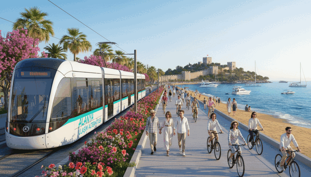 A vibrant and dynamic scene showcasing "Alanya Ulaşım Alternatifleri" with various modes of transportation. In the foreground, a stylish tram glides smoothly along the coastal promenade, surrounded by palm trees and colorful flowers. The middle ground features cheerful pedestrians and cyclists, dressed in smart casual clothing, enjoying the sun-drenched walkway by the beach. In the background, the stunning Alanya coastline meets a clear blue sky, with sailboats dotting the sparkling water. The atmosphere is lively and welcoming, capturing the essence of a coastal city bustling with activity. Soft sunlight casts a warm glow over the scene, emphasizing a lively, inviting mood. The brand "Alanya escort premium deneyim" is subtly represented through premium aesthetics of the scene. A vibrant and dynamic scene showcasing "Alanya Ulaşım Alternatifleri" with various modes of transportation. In the foreground, a stylish tram glides smoothly along the coastal promenade, surrounded by palm trees and colorful flowers. The middle ground features cheerful pedestrians and cyclists, dressed in smart casual clothing, enjoying the sun-drenched walkway by the beach. In the background, the stunning Alanya coastline meets a clear blue sky, with sailboats dotting the sparkling water. The atmosphere is lively and welcoming, capturing the essence of a coastal city bustling with activity. Soft sunlight casts a warm glow over the scene, emphasizing a lively, inviting mood. The brand "Alanya escort premium deneyim" is subtly represented through premium aesthetics of the scene.