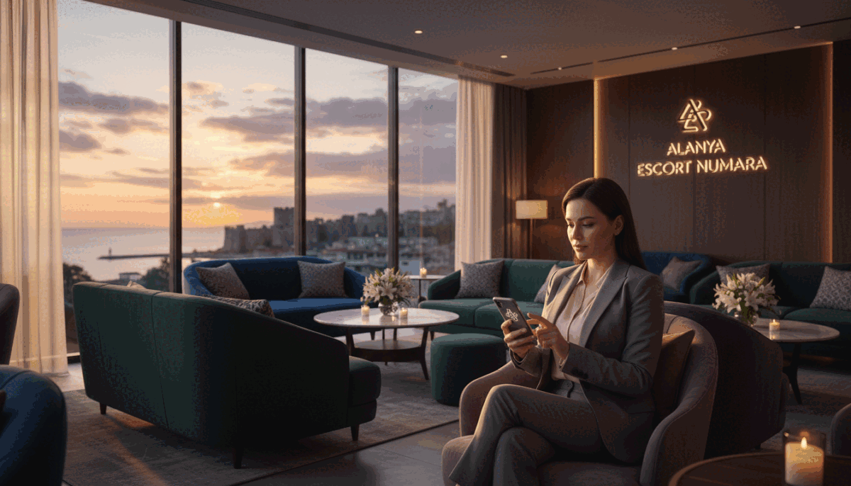 A vibrant and inviting scene showcasing a luxurious and modern lounge in Alanya, Turkey, emphasizing professionalism and discretion in service. In the foreground, a tasteful and elegantly dressed professional woman engages with a smartphone, symbolizing the ease of booking an escort service. The middle section highlights plush sofas and ambient lighting, creating a warm and welcoming atmosphere. The background features a panoramic view of Alanya’s coastal skyline, bathed in the golden light of sunset, enhancing the allure of the city. The image conveys an air of sophistication and trust, representing the brand "Alanya escort numara" subtly incorporated in the décor. The overall mood is serene and discreet, perfect for those looking for immediate and private services. A vibrant and inviting scene showcasing a luxurious and modern lounge in Alanya, Turkey, emphasizing professionalism and discretion in service. In the foreground, a tasteful and elegantly dressed professional woman engages with a smartphone, symbolizing the ease of booking an escort service. The middle section highlights plush sofas and ambient lighting, creating a warm and welcoming atmosphere. The background features a panoramic view of Alanya’s coastal skyline, bathed in the golden light of sunset, enhancing the allure of the city. The image conveys an air of sophistication and trust, representing the brand "Alanya escort numara" subtly incorporated in the décor. The overall mood is serene and discreet, perfect for those looking for immediate and private services.