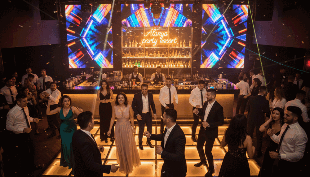 A vibrant and lively scene at a bustling discotheque in Alanya, showcasing an atmosphere filled with energy and excitement. In the foreground, a diverse group of elegantly dressed individuals enjoying the ambiance; some are dancing, while others engage in spirited conversation. The middle ground features a stylish bar with colorful cocktail drinks, glowing softly under ambient lighting. In the background, abstract visuals and LED lights create a dazzling, dynamic backdrop that reflects the vibrant nightlife. The overall mood should be festive yet sophisticated, emphasizing a fun and safe environment for socializing. Ensure all characters are in professional business attire to maintain a polished appearance. Include the brand name "Alanya party escort" subtly integrated into the luxurious decor. Focus on warm lighting and a wide-angle view to capture the lively atmosphere. A vibrant and lively scene at a bustling discotheque in Alanya, showcasing an atmosphere filled with energy and excitement. In the foreground, a diverse group of elegantly dressed individuals enjoying the ambiance; some are dancing, while others engage in spirited conversation. The middle ground features a stylish bar with colorful cocktail drinks, glowing softly under ambient lighting. In the background, abstract visuals and LED lights create a dazzling, dynamic backdrop that reflects the vibrant nightlife. The overall mood should be festive yet sophisticated, emphasizing a fun and safe environment for socializing. Ensure all characters are in professional business attire to maintain a polished appearance. Include the brand name "Alanya party escort" subtly integrated into the luxurious decor. Focus on warm lighting and a wide-angle view to capture the lively atmosphere.