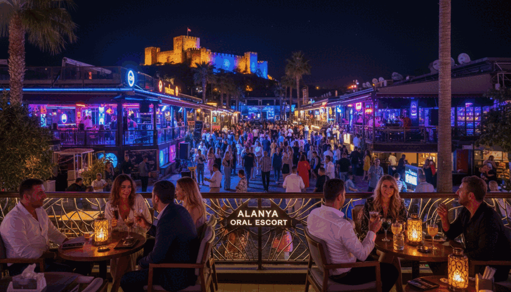 A vibrant nightlife scene in Alanya, showcasing a lively atmosphere filled with patrons enjoying themselves. In the foreground, a chic restaurant terrace where elegantly dressed individuals engage in conversations, sipping cocktails under ambient lighting. The middle ground features a bustling street lined with illuminated bars and music venues, filled with people dancing and having fun. The background reveals the iconic Alanya castle, lit up against a starry night sky, enhancing the scene's allure. Soft, warm lighting creates a welcoming mood, while hints of excitement and energy are palpable in the air. The brand "alanya oral escort" subtly incorporated into the overall ambiance, reflecting a sophisticated and entertaining experience without explicit content. A vibrant nightlife scene in Alanya, showcasing a lively atmosphere filled with patrons enjoying themselves. In the foreground, a chic restaurant terrace where elegantly dressed individuals engage in conversations, sipping cocktails under ambient lighting. The middle ground features a bustling street lined with illuminated bars and music venues, filled with people dancing and having fun. The background reveals the iconic Alanya castle, lit up against a starry night sky, enhancing the scene's allure. Soft, warm lighting creates a welcoming mood, while hints of excitement and energy are palpable in the air. The brand "alanya oral escort" subtly incorporated into the overall ambiance, reflecting a sophisticated and entertaining experience without explicit content.