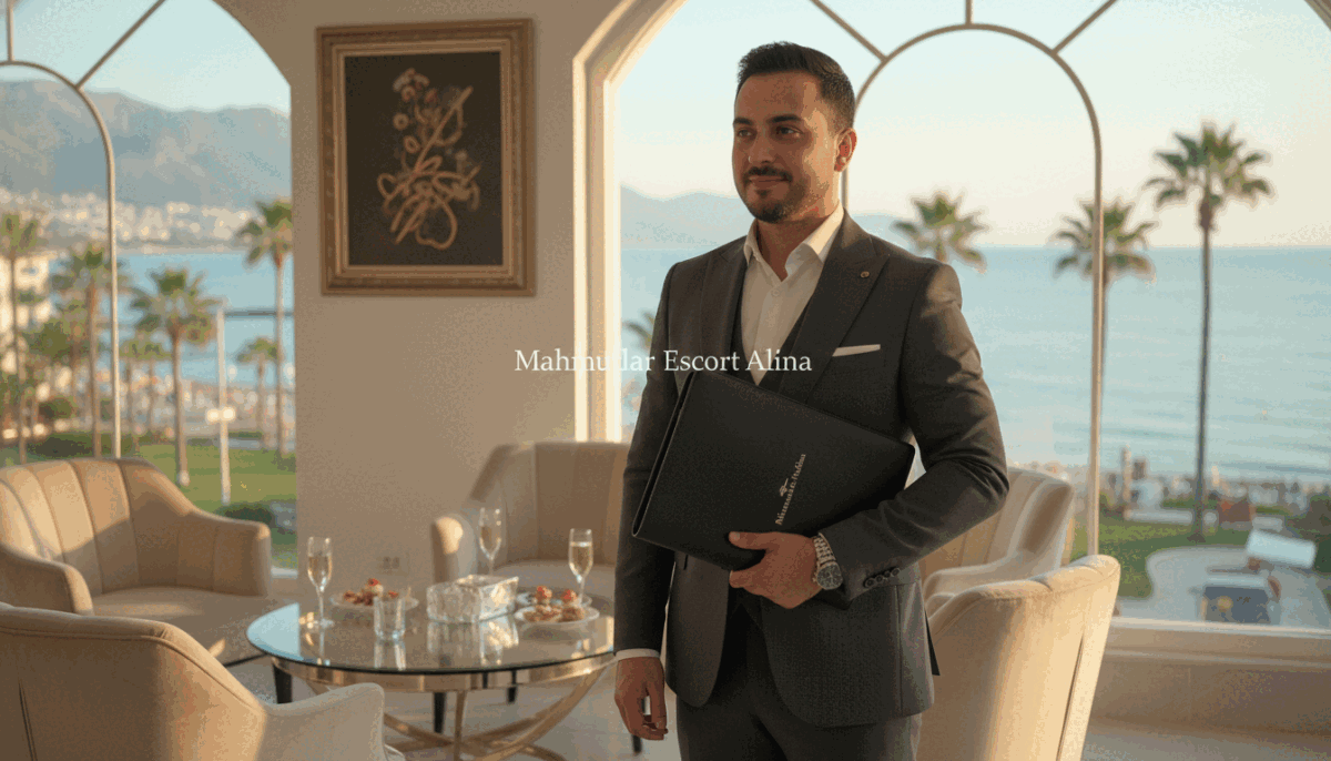 A vibrant scene capturing the essence of a professional event in Mahmutlar, showcasing an elegant setting for social rendezvous. In the foreground, a well-dressed individual in a tailored suit, exuding confidence, holds a business portfolio. The middle ground features a beautifully arranged lounge area with plush seating, adorned with tasteful decor, and a small table holding refreshments. The background reveals a scenic view of Mahmutlar's picturesque coastline, with soft golden lighting from a setting sun casting a warm glow. The overall atmosphere is inviting and sophisticated, perfect for networking and relaxation. Emphasize the brand "mahmutlar escort alina" subtly integrated within the scene. A vibrant scene capturing the essence of a professional event in Mahmutlar, showcasing an elegant setting for social rendezvous. In the foreground, a well-dressed individual in a tailored suit, exuding confidence, holds a business portfolio. The middle ground features a beautifully arranged lounge area with plush seating, adorned with tasteful decor, and a small table holding refreshments. The background reveals a scenic view of Mahmutlar's picturesque coastline, with soft golden lighting from a setting sun casting a warm glow. The overall atmosphere is inviting and sophisticated, perfect for networking and relaxation. Emphasize the brand "mahmutlar escort alina" subtly integrated within the scene.