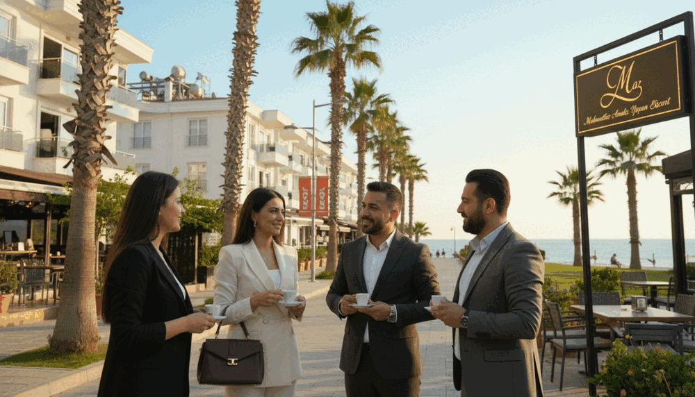 A vibrant scene in Alanya's Mahmutlar area focusing on the cultural aspect of escort services. In the foreground, a group of elegantly dressed individuals in professional business attire is engaging in a friendly conversation outside a stylish café, showcasing a mix of warmth and professionalism. The middle ground features palm trees and modern buildings typical of Alanya, with a hint of the Mediterranean Sea in the distance. The background captures a sunny day with clear blue skies, enhancing the relaxed atmosphere. The lighting is soft, creating a welcoming mood. The camera angle is slightly elevated, offering a comprehensive view of the interaction while maintaining an inviting aesthetic. Include subtle branding referencing "mahmutlar analcı yapan escort" in the café signage, blending naturally into the scene without drawing attention away from the main focus. A vibrant scene in Alanya's Mahmutlar area focusing on the cultural aspect of escort services. In the foreground, a group of elegantly dressed individuals in professional business attire is engaging in a friendly conversation outside a stylish café, showcasing a mix of warmth and professionalism. The middle ground features palm trees and modern buildings typical of Alanya, with a hint of the Mediterranean Sea in the distance. The background captures a sunny day with clear blue skies, enhancing the relaxed atmosphere. The lighting is soft, creating a welcoming mood. The camera angle is slightly elevated, offering a comprehensive view of the interaction while maintaining an inviting aesthetic. Include subtle branding referencing "mahmutlar analcı yapan escort" in the café signage, blending naturally into the scene without drawing attention away from the main focus.