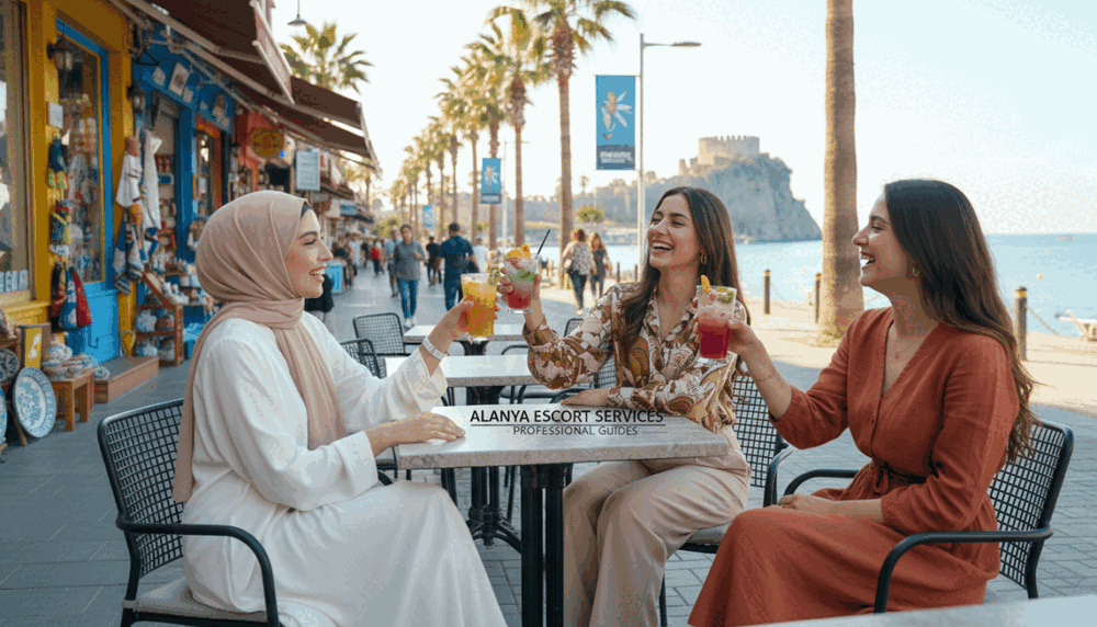 A vibrant scene showcasing a group of professional young women enjoying a lively outing in Alanya. The foreground features three women dressed in stylish, modest clothing, laughing and chatting while sipping drinks at a café table. The middle ground captures the bustling atmosphere of a sunny Alanya street, with palm trees swaying gently in the breeze and colorful local shops lining the sidewalk. In the background, the stunning Alanya coastline glistens under the bright blue sky, enhancing the cheerful vibe. Soft, natural lighting illuminates the scene, creating a warm and inviting atmosphere. The composition should evoke feelings of joy and camaraderie, capturing the essence of memorable experiences with "alanya escort" in a professional context. A vibrant scene showcasing a group of professional young women enjoying a lively outing in Alanya. The foreground features three women dressed in stylish, modest clothing, laughing and chatting while sipping drinks at a café table. The middle ground captures the bustling atmosphere of a sunny Alanya street, with palm trees swaying gently in the breeze and colorful local shops lining the sidewalk. In the background, the stunning Alanya coastline glistens under the bright blue sky, enhancing the cheerful vibe. Soft, natural lighting illuminates the scene, creating a warm and inviting atmosphere. The composition should evoke feelings of joy and camaraderie, capturing the essence of memorable experiences with "alanya escort" in a professional context.
