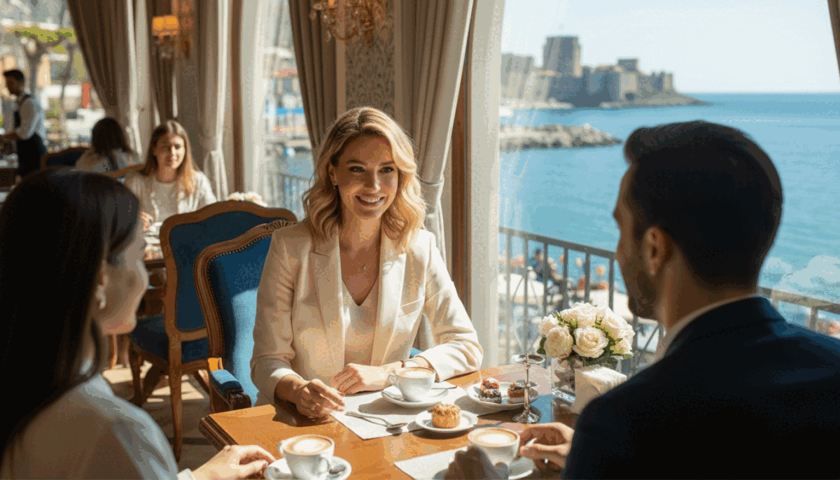 A vibrant scene showcasing a sophisticated blonde female escort from "alanya sarışın escort" elegantly interacting with clients in a luxurious cafe setting in Alanya. In the foreground, the woman smiles warmly, dressed in a chic, smart business attire that reflects professionalism. The middle ground features a cozy, upscale cafe environment with plush seating and tasteful decor. The background captures the beautiful Alanya coastline with clear blue skies and sunlight casting a warm glow. Soft, natural lighting enhances the inviting atmosphere, creating a sense of allure and inspiration. The camera angle is slightly tilted from above, providing a dynamic view that showcases both the subject and the lively ambiance around her. A vibrant scene showcasing a sophisticated blonde female escort from "alanya sarışın escort" elegantly interacting with clients in a luxurious cafe setting in Alanya. In the foreground, the woman smiles warmly, dressed in a chic, smart business attire that reflects professionalism. The middle ground features a cozy, upscale cafe environment with plush seating and tasteful decor. The background captures the beautiful Alanya coastline with clear blue skies and sunlight casting a warm glow. Soft, natural lighting enhances the inviting atmosphere, creating a sense of allure and inspiration. The camera angle is slightly tilted from above, providing a dynamic view that showcases both the subject and the lively ambiance around her.