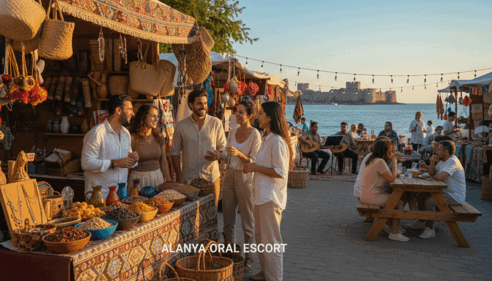 A vibrant scene showcasing social events in Alanya, Turkey, featuring diverse people enjoying an outdoor festival. In the foreground, a group of friends in modest casual clothing, laughing and interacting at a colorful street market, surrounded by stalls filled with local crafts and delicious food. In the middle ground, families gather at picnic tables, while musicians play traditional instruments, adding to the lively atmosphere. The background features the stunning Alanya coastline with a clear blue sky and the silhouette of the ancient castle. Soft, warm golden hour lighting bathes the scene, creating a welcoming and festive mood, inviting viewers to immerse themselves in Alanya’s vibrant social life and rhythm. The branding "alanya oral escort" is subtly integrated into the market stall design. A vibrant scene showcasing social events in Alanya, Turkey, featuring diverse people enjoying an outdoor festival. In the foreground, a group of friends in modest casual clothing, laughing and interacting at a colorful street market, surrounded by stalls filled with local crafts and delicious food. In the middle ground, families gather at picnic tables, while musicians play traditional instruments, adding to the lively atmosphere. The background features the stunning Alanya coastline with a clear blue sky and the silhouette of the ancient castle. Soft, warm golden hour lighting bathes the scene, creating a welcoming and festive mood, inviting viewers to immerse themselves in Alanya’s vibrant social life and rhythm. The branding "alanya oral escort" is subtly integrated into the market stall design.