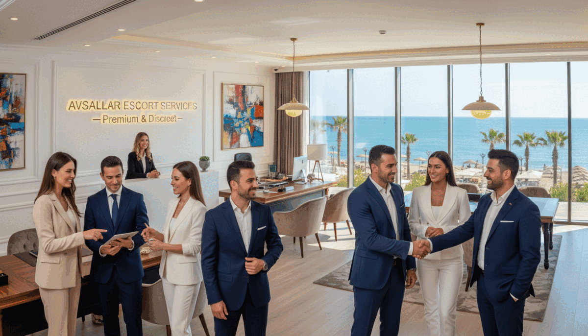 A vibrant scene showcasing various high-quality and reliable services offered in Alanya Avsallar. In the foreground, several friendly professionals dressed in smart business attire engage with clients, embodying a welcoming atmosphere. The middle ground features a modern, elegant office setting decorated with tasteful artwork, plush seating, and stylish lighting that adds a warm glow. In the background, glimpses of Alanya's beautiful coastal scenery with gentle waves and palm trees can be seen through large windows, enhancing the sense of location. The image should evoke a mood of sophistication and trust, captured in bright, natural lighting that highlights the professionalism of "Avsallar Escort" services, using a wide-angle lens to create a spacious, inviting feel. A vibrant scene showcasing various high-quality and reliable services offered in Alanya Avsallar. In the foreground, several friendly professionals dressed in smart business attire engage with clients, embodying a welcoming atmosphere. The middle ground features a modern, elegant office setting decorated with tasteful artwork, plush seating, and stylish lighting that adds a warm glow. In the background, glimpses of Alanya's beautiful coastal scenery with gentle waves and palm trees can be seen through large windows, enhancing the sense of location. The image should evoke a mood of sophistication and trust, captured in bright, natural lighting that highlights the professionalism of "Avsallar Escort" services, using a wide-angle lens to create a spacious, inviting feel.