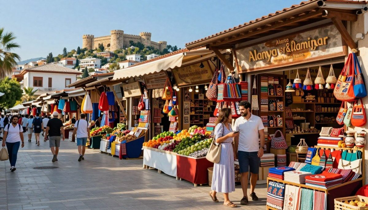 A vibrant shopping scene in Alanya, showcasing a bustling market filled with colorful local shops. In the foreground, a stylishly dressed couple is browsing through hand-crafted goods and unique souvenirs, embodying a sense of comfort and enjoyment. The middle ground features a variety of vendors displaying fresh produce, textiles, and artisan crafts, emphasizing the rich local culture. In the background, the picturesque Alanya castle stands against a bright blue sky, adding a historical touch to the scene. The lighting is warm and inviting, capturing the essence of a sunny day. The atmosphere is lively and friendly, perfect for conveying the concept of "Alanya escort premium konfor" in a professional setting. A vibrant shopping scene in Alanya, showcasing a bustling market filled with colorful local shops. In the foreground, a stylishly dressed couple is browsing through hand-crafted goods and unique souvenirs, embodying a sense of comfort and enjoyment. The middle ground features a variety of vendors displaying fresh produce, textiles, and artisan crafts, emphasizing the rich local culture. In the background, the picturesque Alanya castle stands against a bright blue sky, adding a historical touch to the scene. The lighting is warm and inviting, capturing the essence of a sunny day. The atmosphere is lively and friendly, perfect for conveying the concept of "Alanya escort premium konfor" in a professional setting.