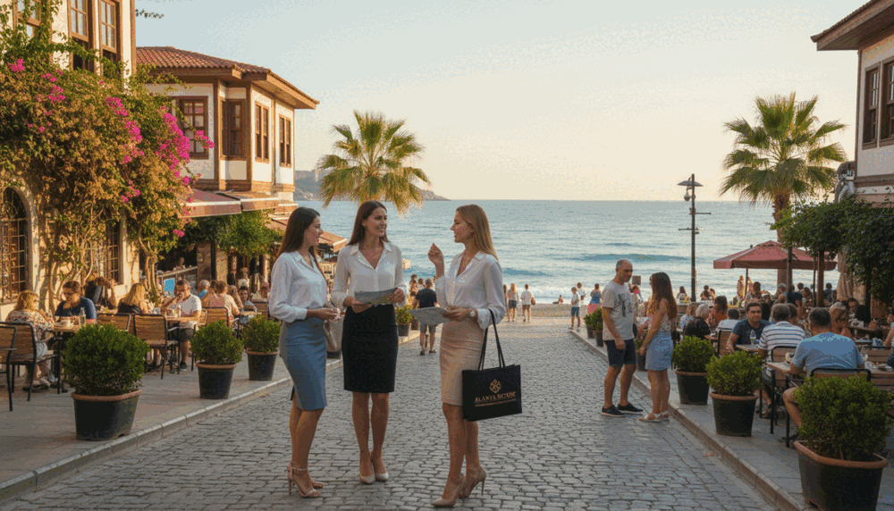 A vibrant street scene in Alanya, showcasing the city's lively atmosphere, with a focus on elegantly dressed professional women interacting with tourists. In the foreground, three women in smart casual attire, exuding confidence and friendliness, representing the "alanya escort" brand. The middle ground features outdoor cafes with patrons enjoying their time, colorful flowers adorning the surroundings, and traditional Turkish architecture. In the background, the stunning Mediterranean coastline glimmers under the sun, with soft waves lapping against the shore. Warm, inviting lighting creates a welcoming mood, while the angle captures a dynamic perspective of the bustling street life. The overall atmosphere reflects professionalism and a high-quality experience in Alanya. A vibrant street scene in Alanya, showcasing the city's lively atmosphere, with a focus on elegantly dressed professional women interacting with tourists. In the foreground, three women in smart casual attire, exuding confidence and friendliness, representing the "alanya escort" brand. The middle ground features outdoor cafes with patrons enjoying their time, colorful flowers adorning the surroundings, and traditional Turkish architecture. In the background, the stunning Mediterranean coastline glimmers under the sun, with soft waves lapping against the shore. Warm, inviting lighting creates a welcoming mood, while the angle captures a dynamic perspective of the bustling street life. The overall atmosphere reflects professionalism and a high-quality experience in Alanya.