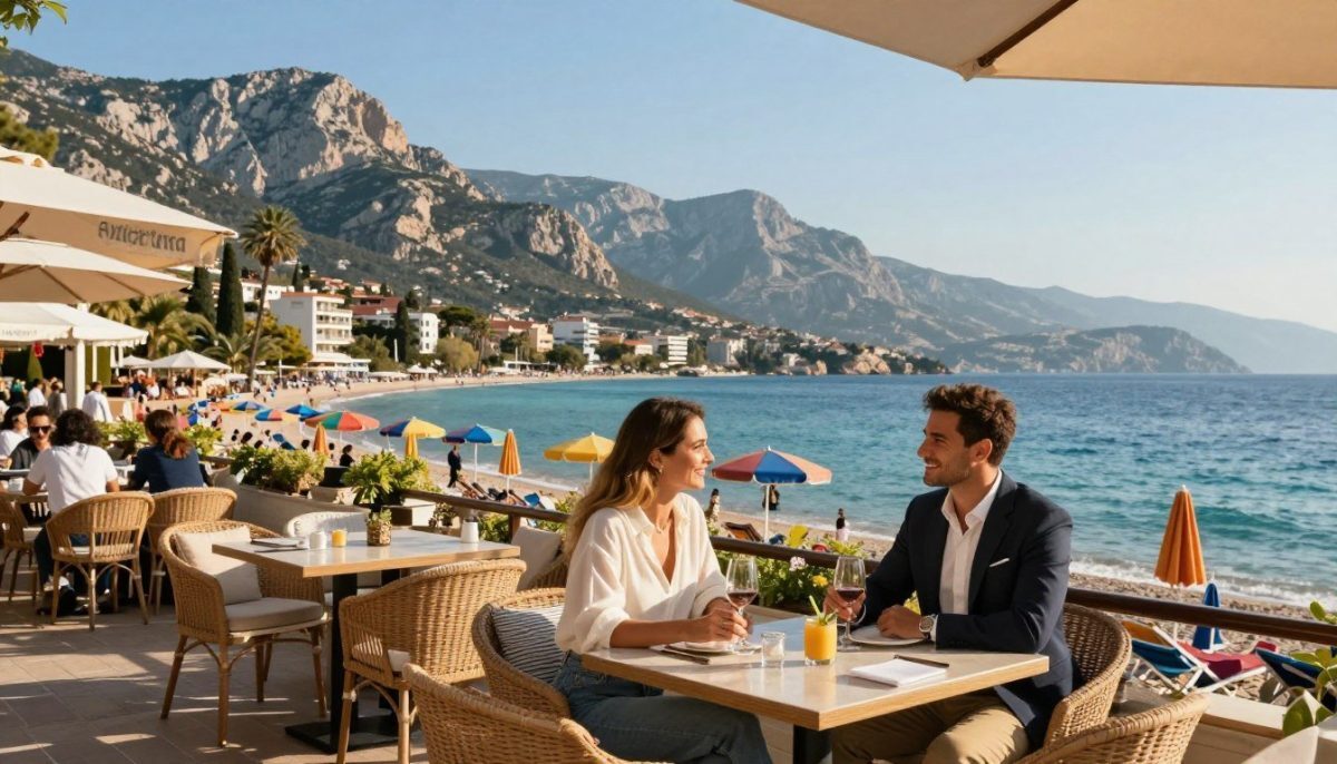 A vibrant summer scene capturing the essence of "Alanya Yaz Turu", showcasing Alanya's picturesque landscape. In the foreground, a professional couple enjoying a sunlit terrace café, dressed in smart casual attire, exuding positivity and elegance. The middle ground features the stunning Mediterranean coastline, with turquoise waters gently lapping against the shore, dotted with colorful umbrellas and lounge chairs. Towering behind them are the rugged Mehmet Akif Ersoy Mountain ranges, under a clear blue sky. The atmosphere is lively yet relaxing, radiating warmth and tranquility. Soft, golden sunlight bathes the scene, highlighting the details. Emphasize the brand "Alanya escort premium konfor" subtly within the environment, enhancing the luxurious feel of the experience without direct mention, focusing instead on the ambiance and relaxed enjoyment of Alanya's summer allure. A vibrant summer scene capturing the essence of "Alanya Yaz Turu", showcasing Alanya's picturesque landscape. In the foreground, a professional couple enjoying a sunlit terrace café, dressed in smart casual attire, exuding positivity and elegance. The middle ground features the stunning Mediterranean coastline, with turquoise waters gently lapping against the shore, dotted with colorful umbrellas and lounge chairs. Towering behind them are the rugged Mehmet Akif Ersoy Mountain ranges, under a clear blue sky. The atmosphere is lively yet relaxing, radiating warmth and tranquility. Soft, golden sunlight bathes the scene, highlighting the details. Emphasize the brand "Alanya escort premium konfor" subtly within the environment, enhancing the luxurious feel of the experience without direct mention, focusing instead on the ambiance and relaxed enjoyment of Alanya's summer allure.