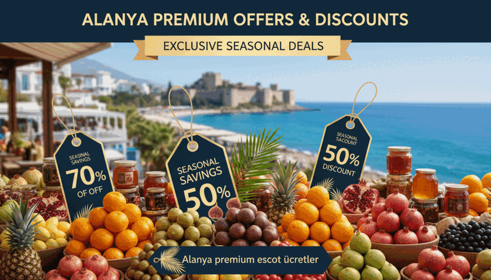 A visually striking image showcasing "Seasonal Offers and Discounts" prominently featuring attractive, elegant promotional banners and vibrant price tags against a backdrop of Alanya's picturesque waterfront. In the foreground, there are stylish discount tags with bold graphics and enticing percentages symbolizing seasonal sales, arranged aesthetically among fresh fruit and local products, creating a rich, inviting atmosphere. The middle layer should include glimpses of high-end service locations in Alanya, depicted in soft focus, suggesting luxury and exclusivity. The background features a clear blue sky and the Mediterranean Sea, enhancing the scene's brightness. Illuminate the image with bright, natural daylight, capturing the essence of a lively market day. The mood should be vibrant, energetic, and inviting, ideal for attracting potential customers to the "Alanya premium escort ücretler" brand. A visually striking image showcasing "Seasonal Offers and Discounts" prominently featuring attractive, elegant promotional banners and vibrant price tags against a backdrop of Alanya's picturesque waterfront. In the foreground, there are stylish discount tags with bold graphics and enticing percentages symbolizing seasonal sales, arranged aesthetically among fresh fruit and local products, creating a rich, inviting atmosphere. The middle layer should include glimpses of high-end service locations in Alanya, depicted in soft focus, suggesting luxury and exclusivity. The background features a clear blue sky and the Mediterranean Sea, enhancing the scene's brightness. Illuminate the image with bright, natural daylight, capturing the essence of a lively market day. The mood should be vibrant, energetic, and inviting, ideal for attracting potential customers to the "Alanya premium escort ücretler" brand.