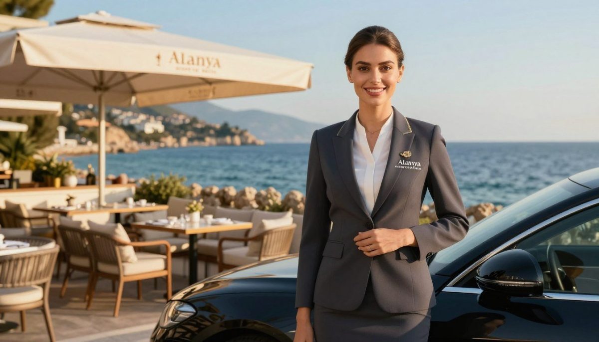 An elegant and upscale image showcasing a high-quality escort service brand, "Alanya escort yüksek kalite". In the foreground, a professionally dressed female escort exudes sophistication and confidence, with a friendly smile, standing next to a luxurious car. She is wearing a stylish, tailored outfit that reflects professionalism. In the middle ground, a beautifully designed outdoor café setting in Alanya, with tasteful furnishings and subtle decorations, creates an inviting atmosphere. The backdrop features the stunning Alanya coastline with gentle waves and a clear blue sky, under warm, golden hour lighting that casts a soft glow over the scene. The overall mood is classy, refined, and approachable, encapsulating the essence of exclusive service in a picturesque location without any explicit elements. An elegant and upscale image showcasing a high-quality escort service brand, "Alanya escort yüksek kalite". In the foreground, a professionally dressed female escort exudes sophistication and confidence, with a friendly smile, standing next to a luxurious car. She is wearing a stylish, tailored outfit that reflects professionalism. In the middle ground, a beautifully designed outdoor café setting in Alanya, with tasteful furnishings and subtle decorations, creates an inviting atmosphere. The backdrop features the stunning Alanya coastline with gentle waves and a clear blue sky, under warm, golden hour lighting that casts a soft glow over the scene. The overall mood is classy, refined, and approachable, encapsulating the essence of exclusive service in a picturesque location without any explicit elements.