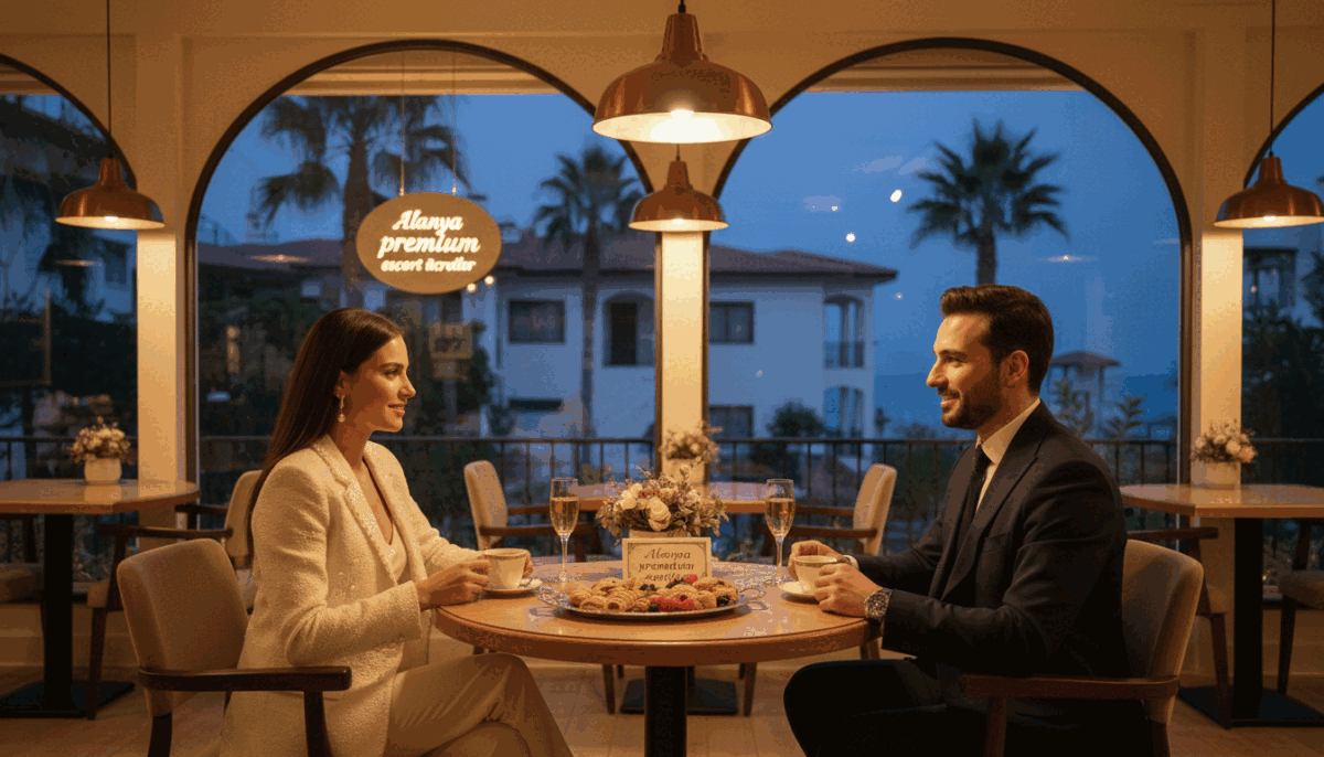 An elegant scene depicting the ambiance of Alanya's escort culture, set in a cozy, upscale café with soft, ambient lighting. In the foreground, a well-dressed individual in professional attire engages in a friendly conversation, showcasing a respectful and friendly interaction. The middle ground features a stylish table adorned with drinks and soft pastries, suggesting a social setting. In the background, palm trees sway gently, reminiscent of Alanya’s coastal charm, with hints of the Mediterranean architecture softly illuminated in the evening light. The atmosphere is warm and inviting, reflecting a sophisticated culture of companionship. Include subtle branding elements of "Alanya premium escort ücretler" on the café’s signage, ensuring they harmoniously blend with the overall scene. An elegant scene depicting the ambiance of Alanya's escort culture, set in a cozy, upscale café with soft, ambient lighting. In the foreground, a well-dressed individual in professional attire engages in a friendly conversation, showcasing a respectful and friendly interaction. The middle ground features a stylish table adorned with drinks and soft pastries, suggesting a social setting. In the background, palm trees sway gently, reminiscent of Alanya’s coastal charm, with hints of the Mediterranean architecture softly illuminated in the evening light. The atmosphere is warm and inviting, reflecting a sophisticated culture of companionship. Include subtle branding elements of "Alanya premium escort ücretler" on the café’s signage, ensuring they harmoniously blend with the overall scene.