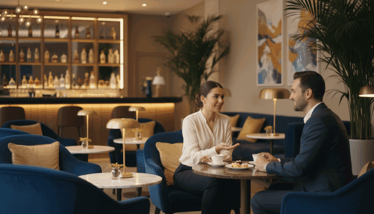Create an elegant and inviting scene set in a stylish lounge that embodies the concept of Alanya escort experiences. In the foreground, depict a well-dressed woman in modest, professional attire, exuding warmth and friendliness, as she engages in conversation with a guest across a sleek table. In the middle, showcase tasteful decor with soft lighting, comfortable seating arrangements, and a subtle hint of luxury that reflects quality service. In the background, incorporate gently blurred elements like a bar and tasteful artwork to convey sophistication without distraction. The overall mood should be relaxing and inviting, captured in warm, soft colors to evoke a sense of comfort and elegance. This visual should convey a sense of exceptional service associated with "alanya oral escort," focusing on quality interaction and serene ambiance. Create an elegant and inviting scene set in a stylish lounge that embodies the concept of Alanya escort experiences. In the foreground, depict a well-dressed woman in modest, professional attire, exuding warmth and friendliness, as she engages in conversation with a guest across a sleek table. In the middle, showcase tasteful decor with soft lighting, comfortable seating arrangements, and a subtle hint of luxury that reflects quality service. In the background, incorporate gently blurred elements like a bar and tasteful artwork to convey sophistication without distraction. The overall mood should be relaxing and inviting, captured in warm, soft colors to evoke a sense of comfort and elegance. This visual should convey a sense of exceptional service associated with "alanya oral escort," focusing on quality interaction and serene ambiance.