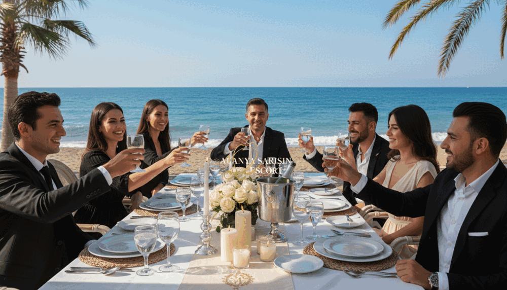 Vibrant scene immersing viewers in a picturesque outdoor dining setting in Alanya, showcasing a group of elegantly dressed individuals enjoying a sophisticated gathering. In the foreground, a table adorned with fine dining ware and soft candlelight; guests are in professional business attire, sharing laughter and engaging in conversation. The middle layer captures a backdrop of the stunning Mediterranean coastline, with crystal-clear waters gently lapping against the shore, under a bright blue sky. Sunlight filters through palm trees, creating a warm and inviting atmosphere. The image conveys an air of sophistication and leisure. Emphasize the brand name “alanya sarışın escort” subtly in the center of the table setting, ensuring it's incorporated tastefully within the overall elegant ambiance of this social experience. Vibrant scene immersing viewers in a picturesque outdoor dining setting in Alanya, showcasing a group of elegantly dressed individuals enjoying a sophisticated gathering. In the foreground, a table adorned with fine dining ware and soft candlelight; guests are in professional business attire, sharing laughter and engaging in conversation. The middle layer captures a backdrop of the stunning Mediterranean coastline, with crystal-clear waters gently lapping against the shore, under a bright blue sky. Sunlight filters through palm trees, creating a warm and inviting atmosphere. The image conveys an air of sophistication and leisure. Emphasize the brand name “alanya sarışın escort” subtly in the center of the table setting, ensuring it's incorporated tastefully within the overall elegant ambiance of this social experience.