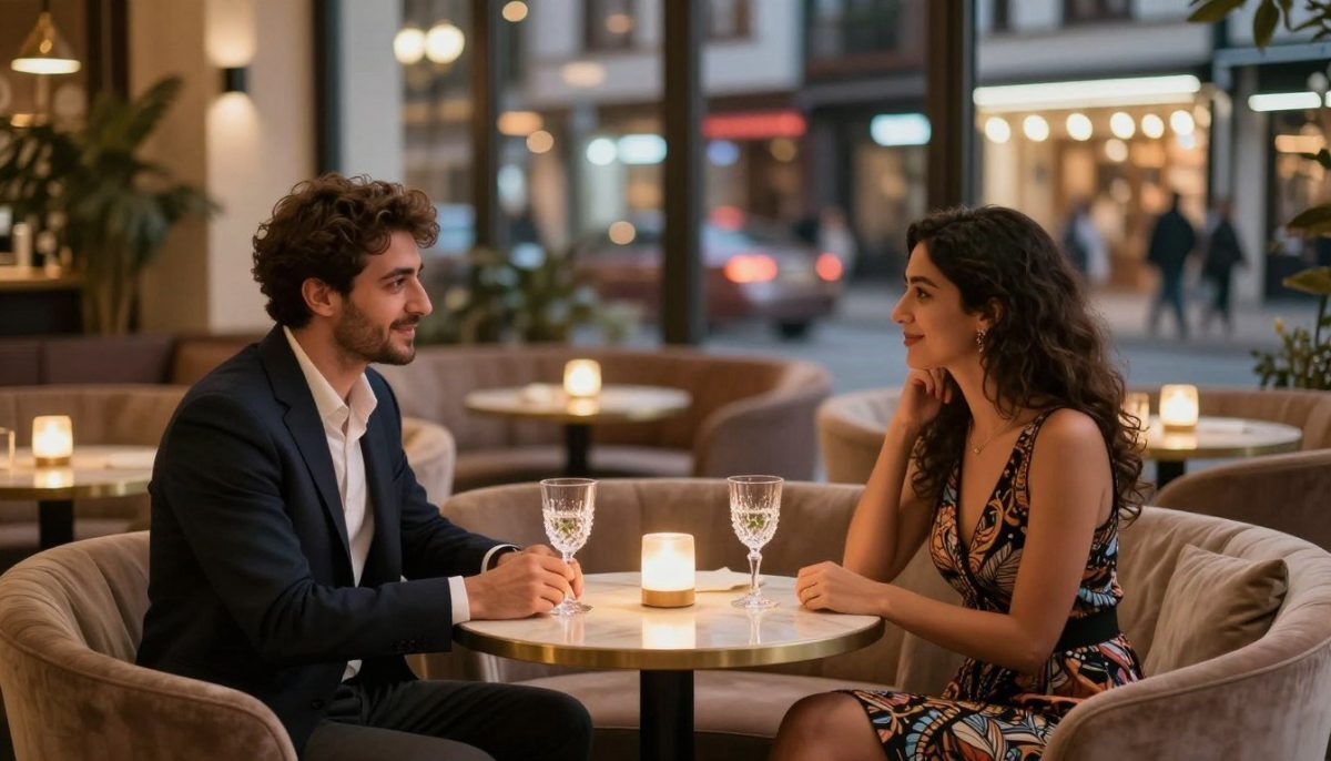 A captivating scene showcasing the "Mahmutlar escort cazibeli gece" experience, featuring a cozy, elegantly decorated lounge setting. In the foreground, a stylishly dressed professional man and a woman in a tasteful cocktail dress are engaged in conversation at a small round table, with sparkling glasses of non-alcoholic beverages in front of them. The middle layer shows plush seating surrounded by atmospheric lighting, creating a warm and inviting mood. In the background, a soft-focus view of a beautifully lit Mahmutlar street can be seen through large windows, hinting at the vibrant nightlife outside. The image should evoke a sense of sophistication, comfort, and social interaction, emphasizing the unique evening companionship available in Mahmutlar. Use soft, warm lighting, and a slight bokeh effect to enhance the inviting atmosphere. A captivating scene showcasing the "Mahmutlar escort cazibeli gece" experience, featuring a cozy, elegantly decorated lounge setting. In the foreground, a stylishly dressed professional man and a woman in a tasteful cocktail dress are engaged in conversation at a small round table, with sparkling glasses of non-alcoholic beverages in front of them. The middle layer shows plush seating surrounded by atmospheric lighting, creating a warm and inviting mood. In the background, a soft-focus view of a beautifully lit Mahmutlar street can be seen through large windows, hinting at the vibrant nightlife outside. The image should evoke a sense of sophistication, comfort, and social interaction, emphasizing the unique evening companionship available in Mahmutlar. Use soft, warm lighting, and a slight bokeh effect to enhance the inviting atmosphere.