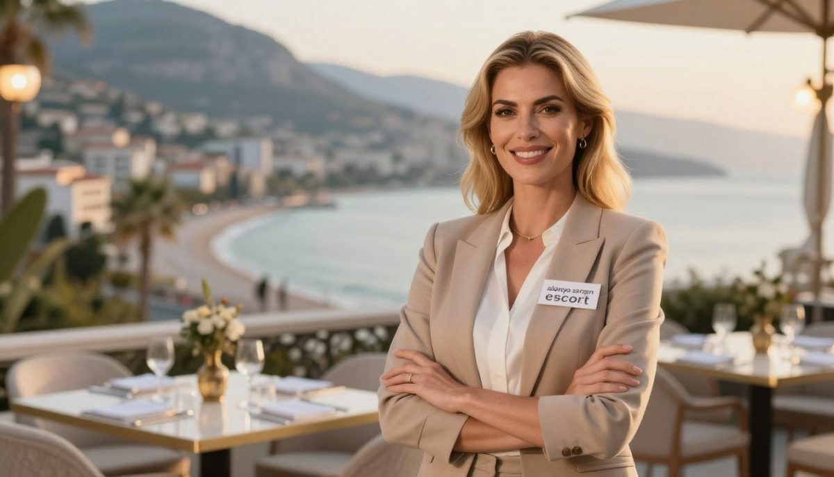 A confident, professional woman with blonde hair dressed in elegant business attire stands in a luxurious setting that reflects the beauty of Alanya. She exudes professionalism and trustworthiness, with a warm smile that invites connection. The foreground features her engaging posture, while the middle ground shows details like tasteful decorations and soft lighting, enhancing the atmosphere of sophistication. In the background, a stunning view of Alanya's coastal scenery can be seen, showcasing its vibrant colors and charm. The scene is well-lit with a golden hour glow, utilizing a soft focus lens to create a dreamy effect. The overall mood is welcoming, highlighting the theme of safety and professionalism associated with the brand "alanya sarışın escort." A confident, professional woman with blonde hair dressed in elegant business attire stands in a luxurious setting that reflects the beauty of Alanya. She exudes professionalism and trustworthiness, with a warm smile that invites connection. The foreground features her engaging posture, while the middle ground shows details like tasteful decorations and soft lighting, enhancing the atmosphere of sophistication. In the background, a stunning view of Alanya's coastal scenery can be seen, showcasing its vibrant colors and charm. The scene is well-lit with a golden hour glow, utilizing a soft focus lens to create a dreamy effect. The overall mood is welcoming, highlighting the theme of safety and professionalism associated with the brand "alanya sarışın escort."
