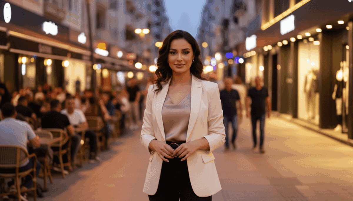 A fashionable woman with an elegant and confident demeanor, showcasing the characteristics of an Alanya model escort. She wears a chic, professional outfit that blends style and modesty, such as a tailored blazer paired with stylish trousers. Her hair is polished, and her makeup is subtly sophisticated. The foreground focuses on her poised posture, with a slight smile that conveys approachability. In the middle, a lively Alanya street scene comes to life, with warm ambient lighting highlighting bustling cafés and stylish storefronts. In the background, the vibrant nightlife of Alanya is suggested, with soft glowing lights creating an inviting atmosphere. Capture this image with a warm color palette and a slight blur effect to emphasize the warmth and allure of the scene, aligned with the essence of “alanya gece hayatı eskortları.” A fashionable woman with an elegant and confident demeanor, showcasing the characteristics of an Alanya model escort. She wears a chic, professional outfit that blends style and modesty, such as a tailored blazer paired with stylish trousers. Her hair is polished, and her makeup is subtly sophisticated. The foreground focuses on her poised posture, with a slight smile that conveys approachability. In the middle, a lively Alanya street scene comes to life, with warm ambient lighting highlighting bustling cafés and stylish storefronts. In the background, the vibrant nightlife of Alanya is suggested, with soft glowing lights creating an inviting atmosphere. Capture this image with a warm color palette and a slight blur effect to emphasize the warmth and allure of the scene, aligned with the essence of “alanya gece hayatı eskortları.”