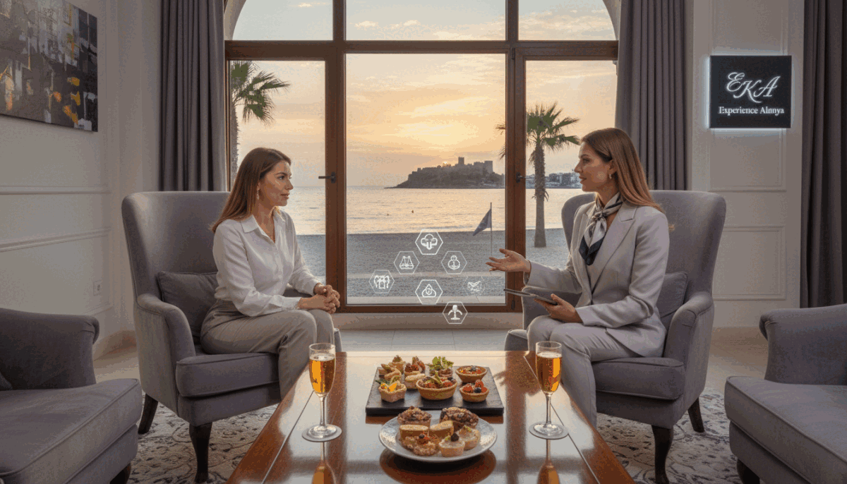 A luxurious and inviting setting that embodies diversity in services and unique experiences. In the foreground, a sophisticated woman in professional business attire engages with a client, showcasing an air of exclusivity and professionalism. In the middle, a beautifully arranged table displays an array of elegant services, such as gourmet food and refreshing drinks, enhancing the experience. The background features a serene beach view of Alanya, bathed in soft sunset lighting, casting warm hues across the scene. The atmosphere is relaxed yet refined, suggesting comfort and quality. Capture the brand essence of "eskort kızlar alanya" through subtle branding elements, ensuring the image conveys a sense of safety and luxury without any explicit content. A luxurious and inviting setting that embodies diversity in services and unique experiences. In the foreground, a sophisticated woman in professional business attire engages with a client, showcasing an air of exclusivity and professionalism. In the middle, a beautifully arranged table displays an array of elegant services, such as gourmet food and refreshing drinks, enhancing the experience. The background features a serene beach view of Alanya, bathed in soft sunset lighting, casting warm hues across the scene. The atmosphere is relaxed yet refined, suggesting comfort and quality. Capture the brand essence of "eskort kızlar alanya" through subtle branding elements, ensuring the image conveys a sense of safety and luxury without any explicit content.